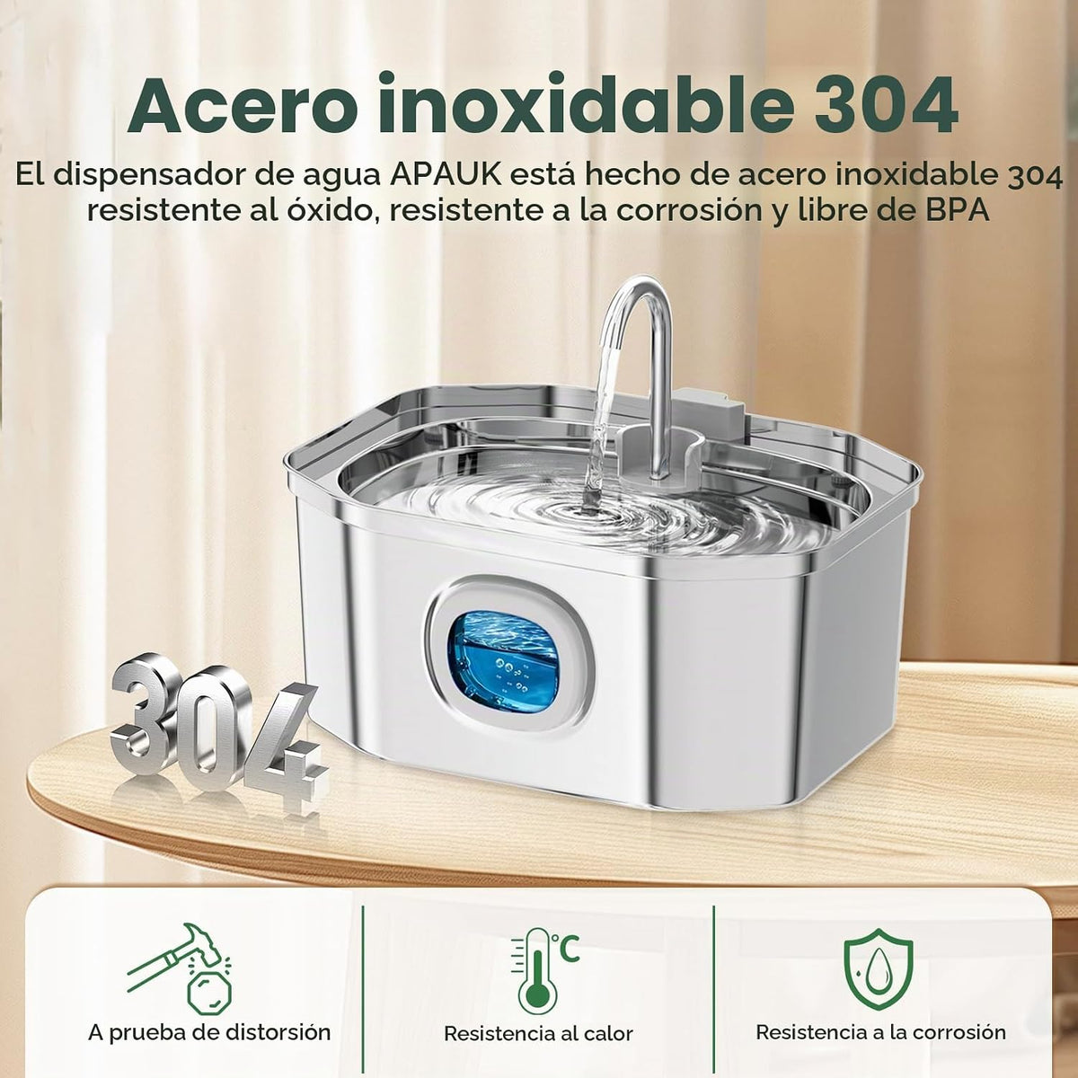 Fuente de Agua para Gatos de Acero Inoxidable 108oz\/3.2L, APAUK Fu...