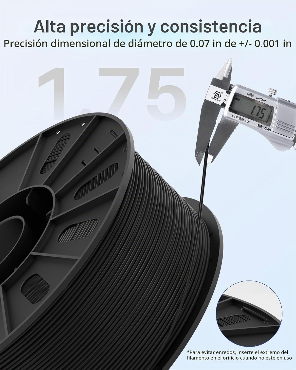 ELEGOO Filamento para impresora 3D PLA+ de 0.07 in, color negro, 6....