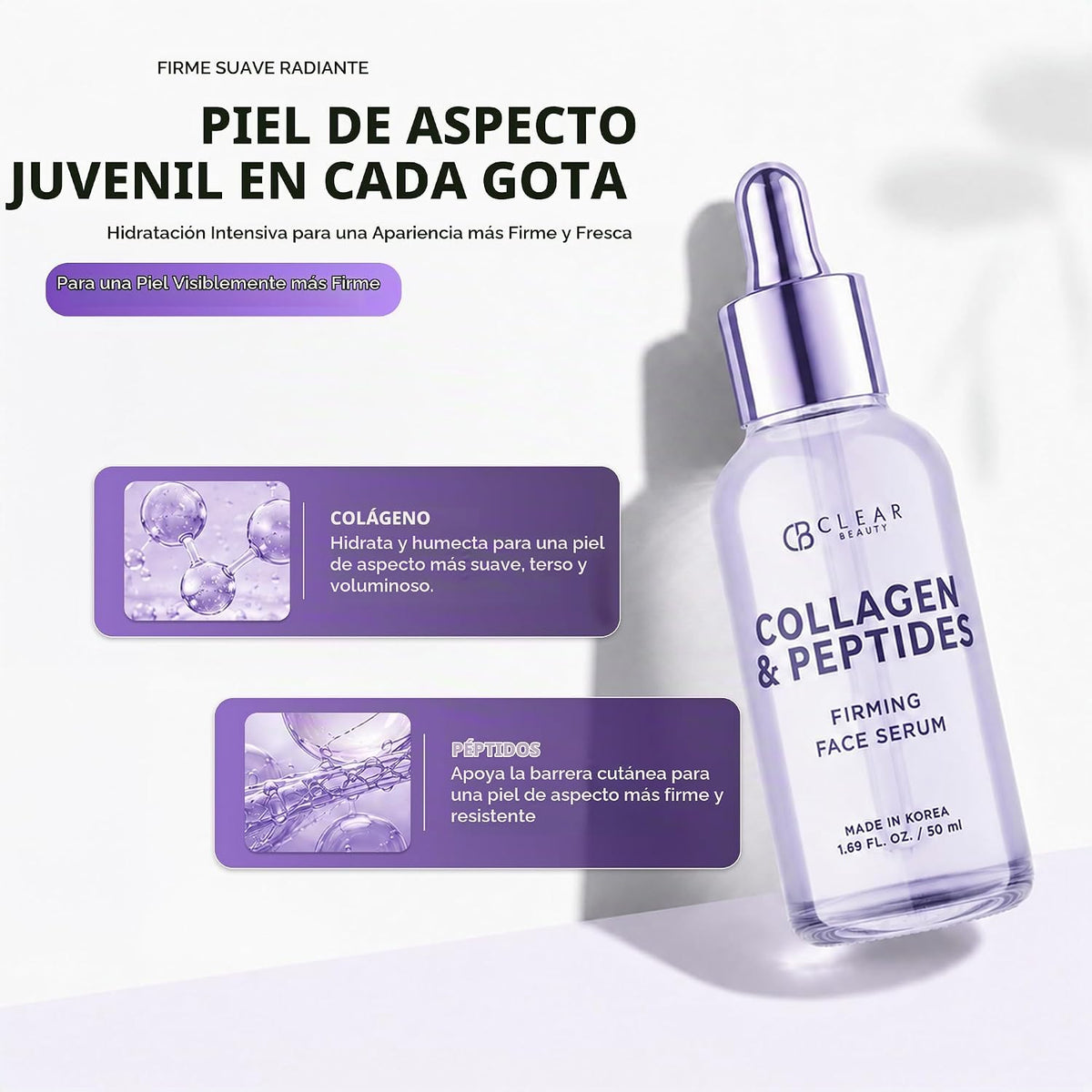Clear Beauty Peptides Serum para la cara con colágeno, reafirmante...