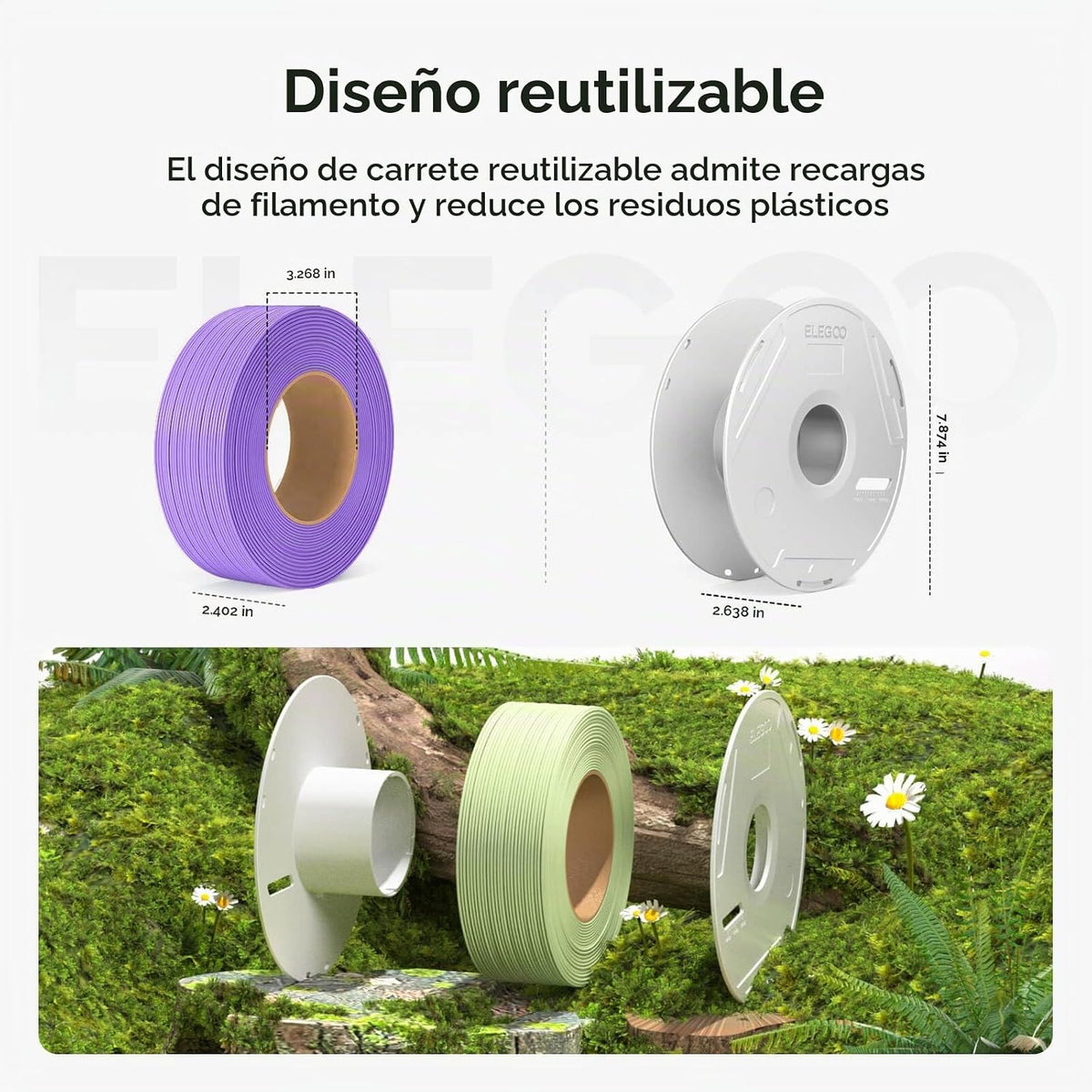 ELEGOO Filamento de impresora 3D PLA mate con carrete reutilizable,...