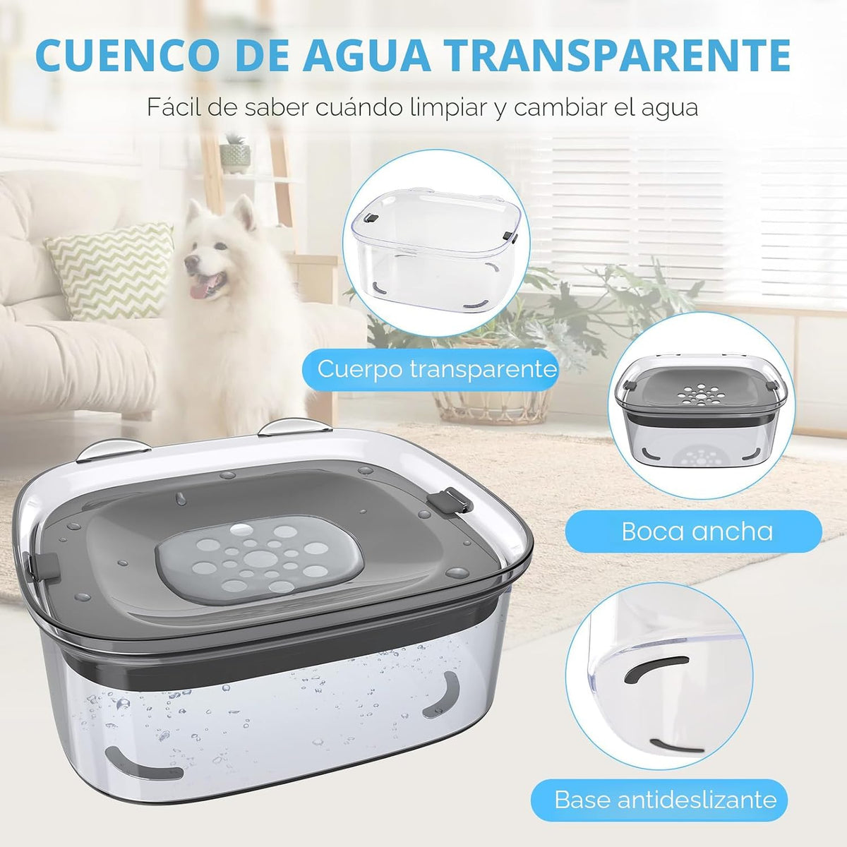 AONKEY Cuenco de agua para perros de 3L sin derrames, cuenco grande...