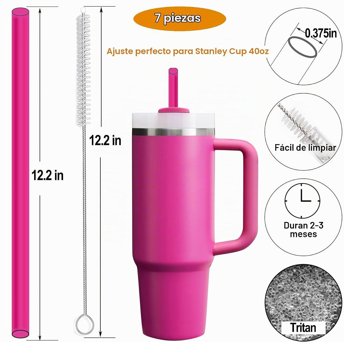 Paquete de 6 pajitas para Stanley Cup 40 onzas, color rosa | Popote...