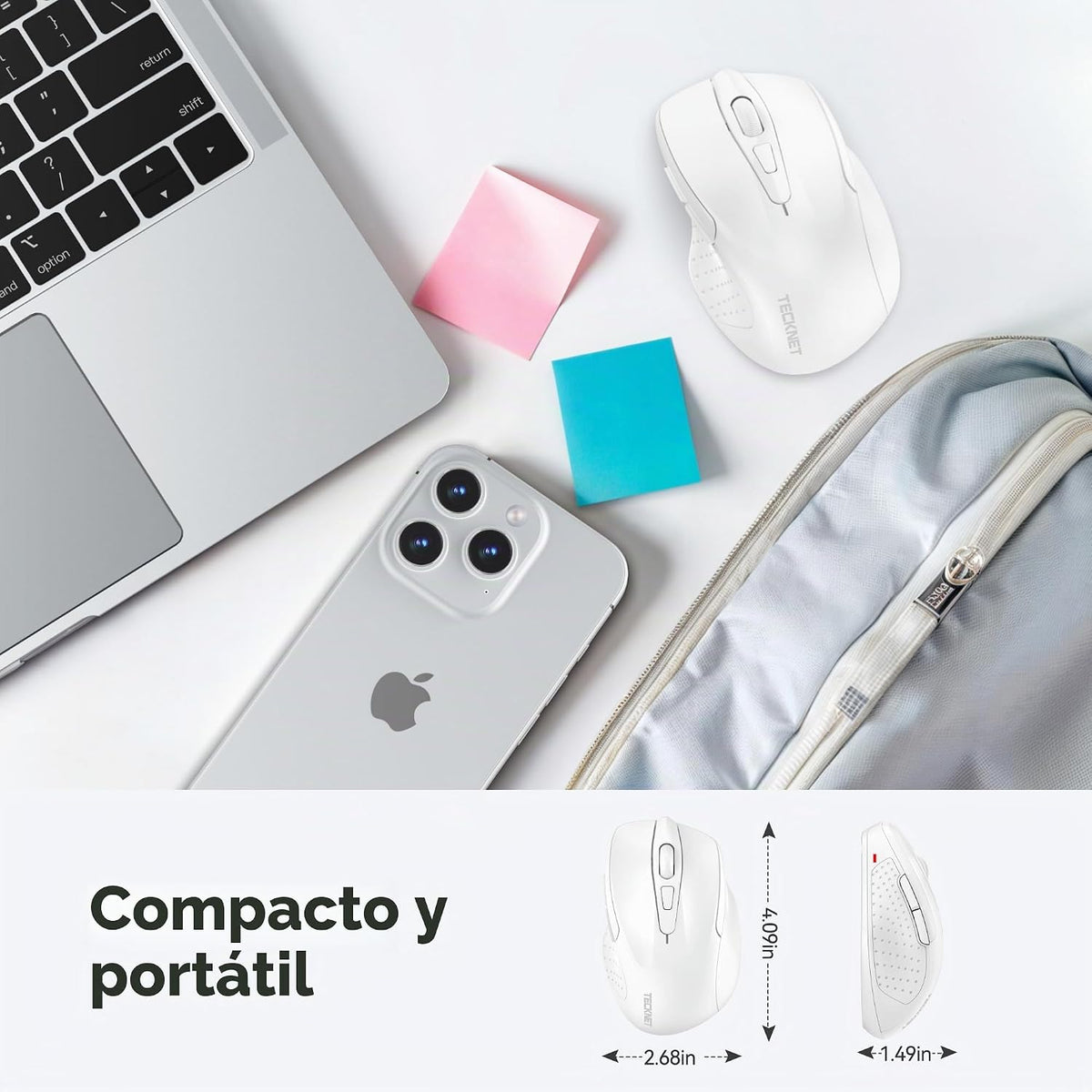 TECKNET - Mouse inalámbrico y ergonómico de 24 GHz, mouse óptico pa...