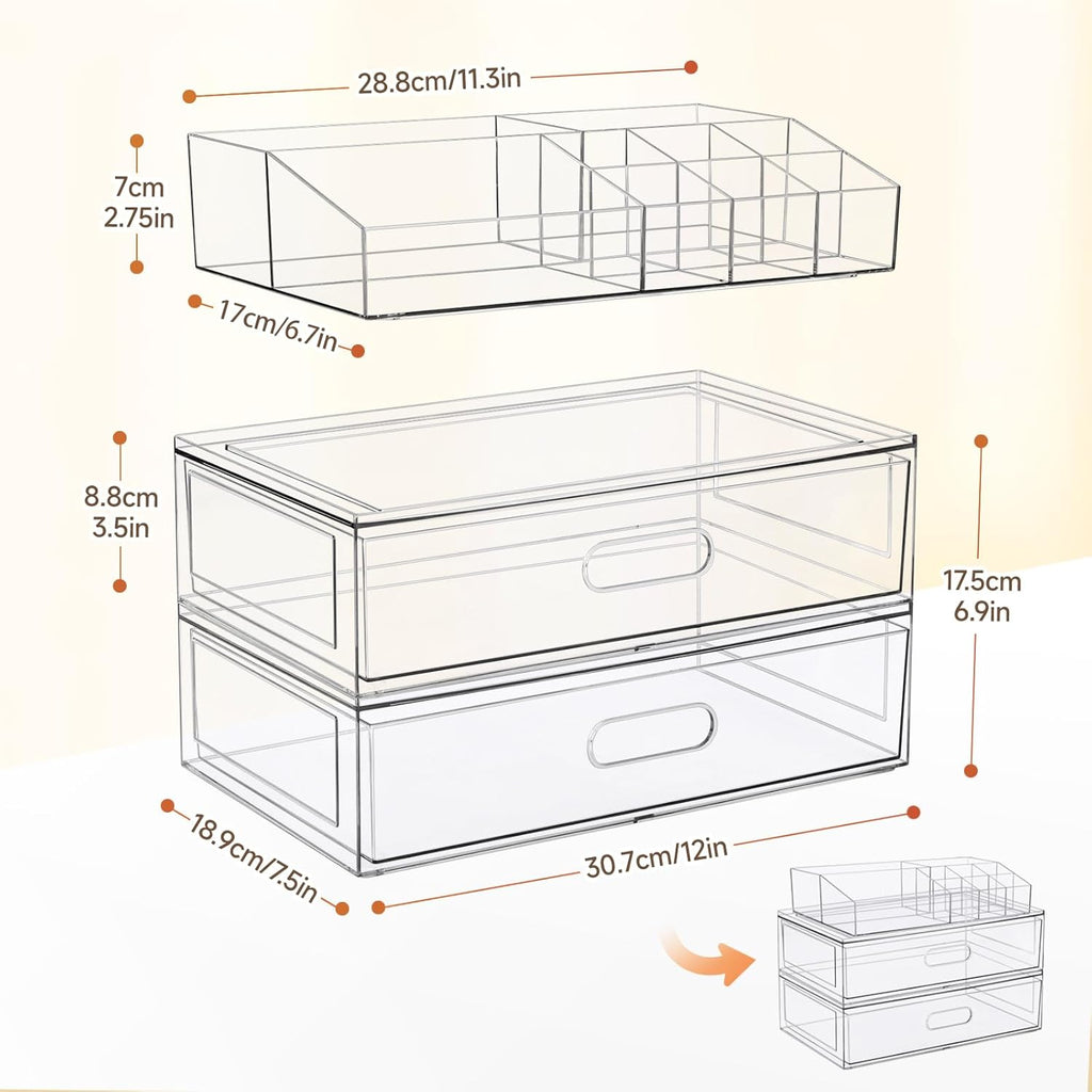 Organizador de maquillaje apilable transparente con cajón, cajones...