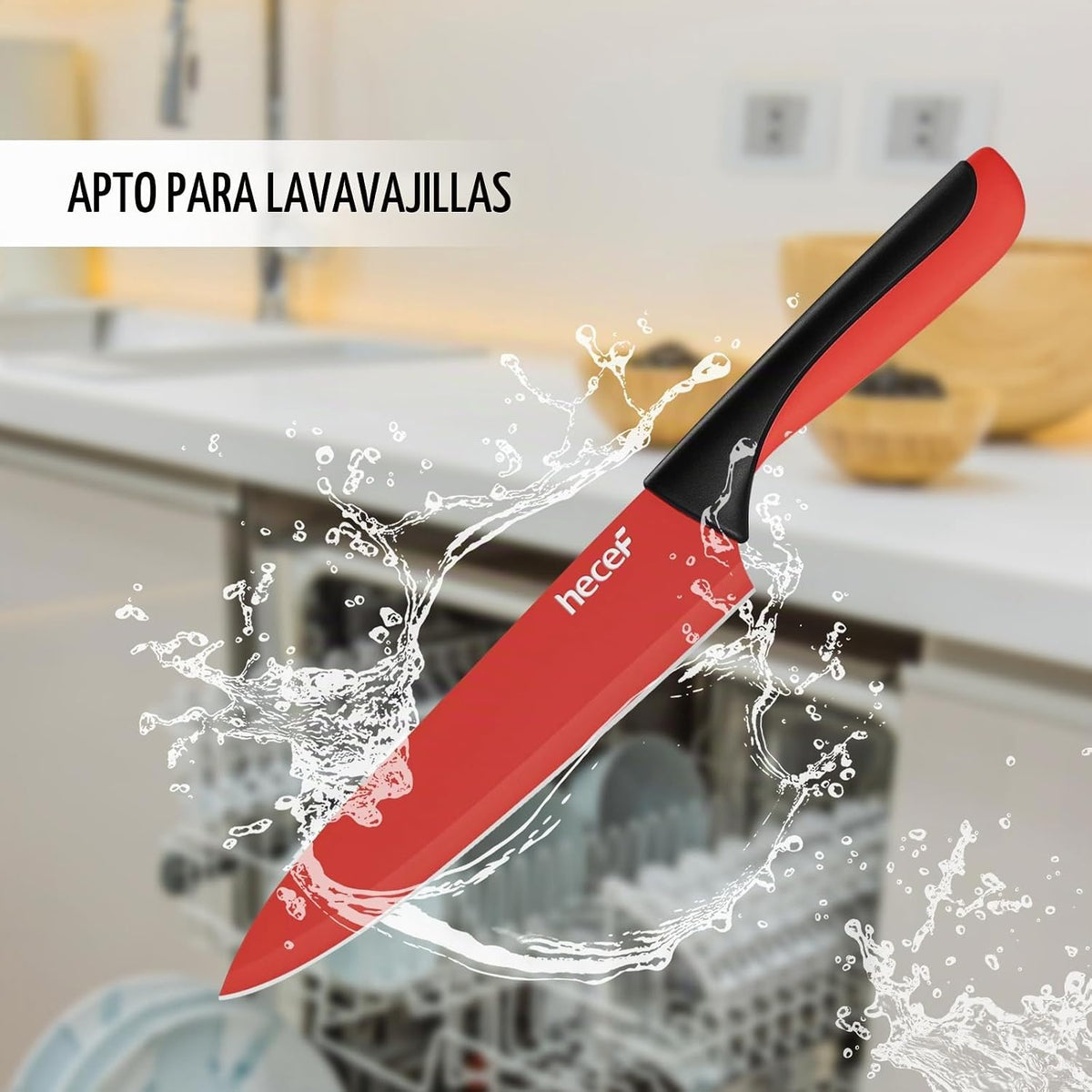 hecef Juego de cuchillos de cocina de 13 piezas con bloque de mader...