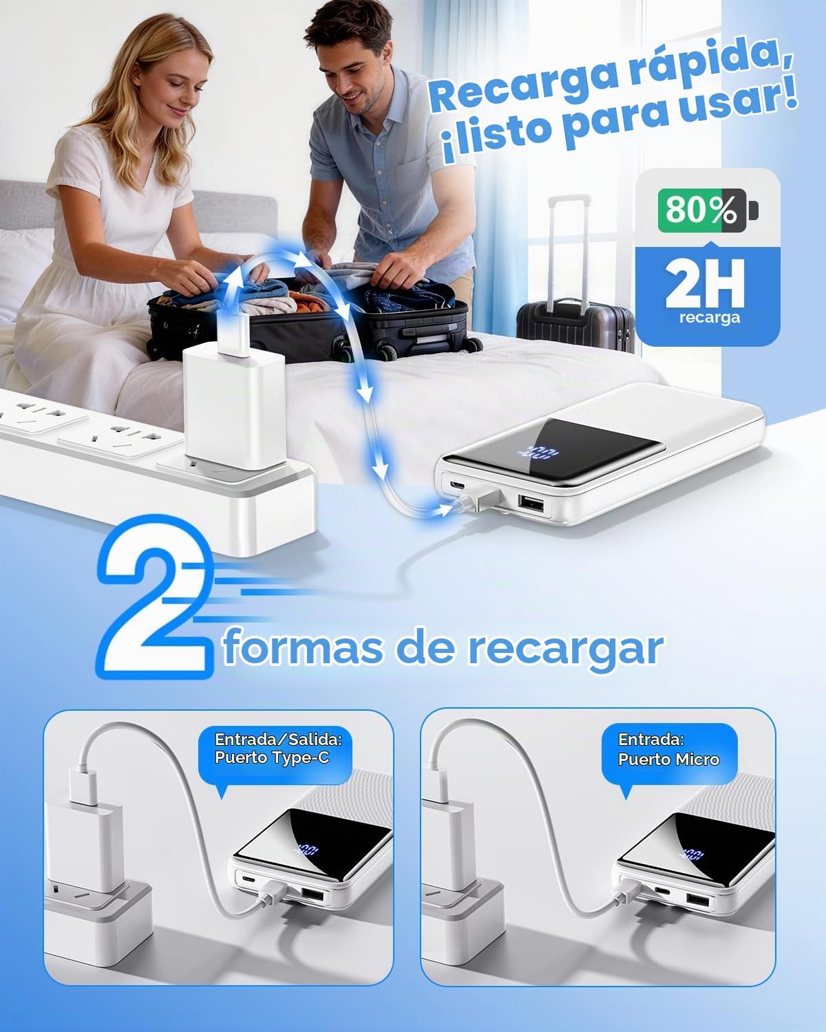 CFIAI Cargador portátil 15000mAh Banco de energía delgado con cable...