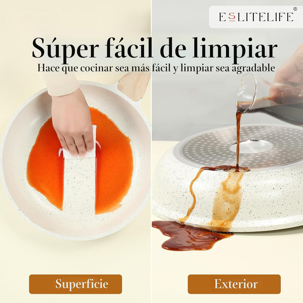 ESLITE LIFE - Juego de sartenes de cerámica antiadherente con tapas...