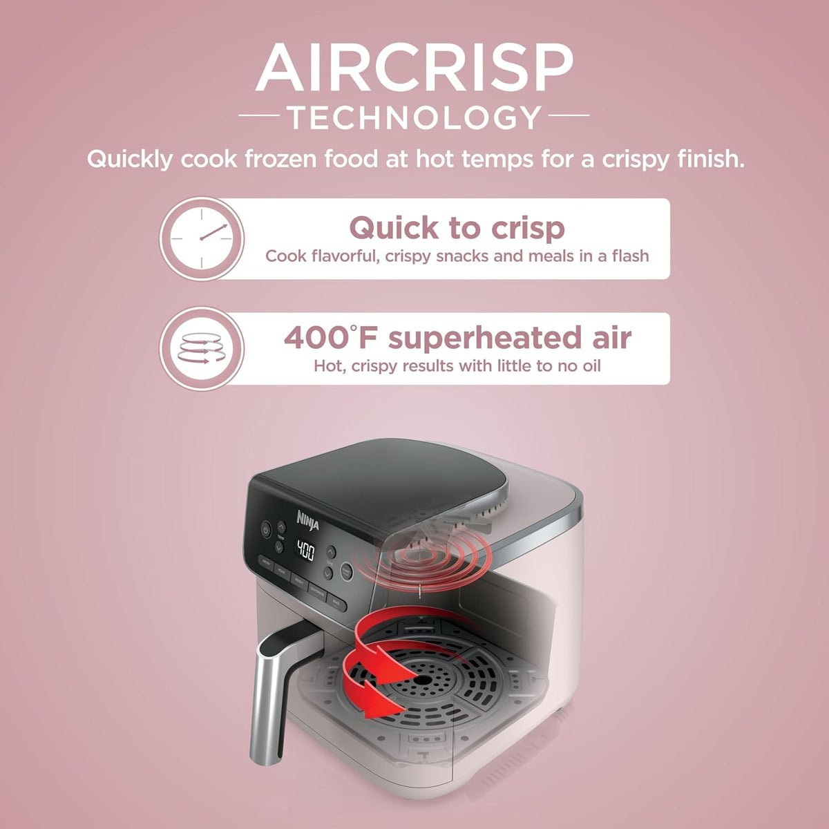 Ninja Air Fryer Pro, 5 cuartos de galón, 5 en 1, rosa claro, AF142P...