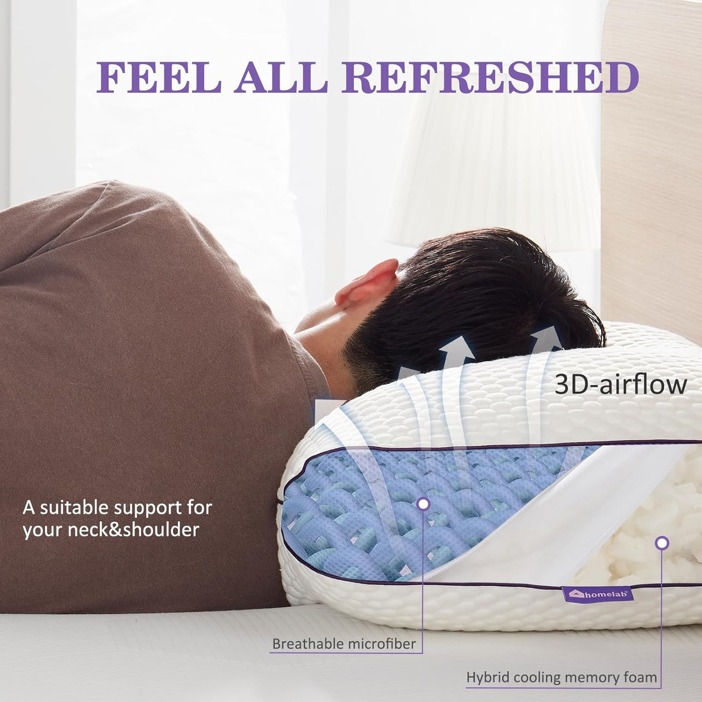 HOMELAB Almohadas ajustables de espuma viscoelástica triturada, tam...
