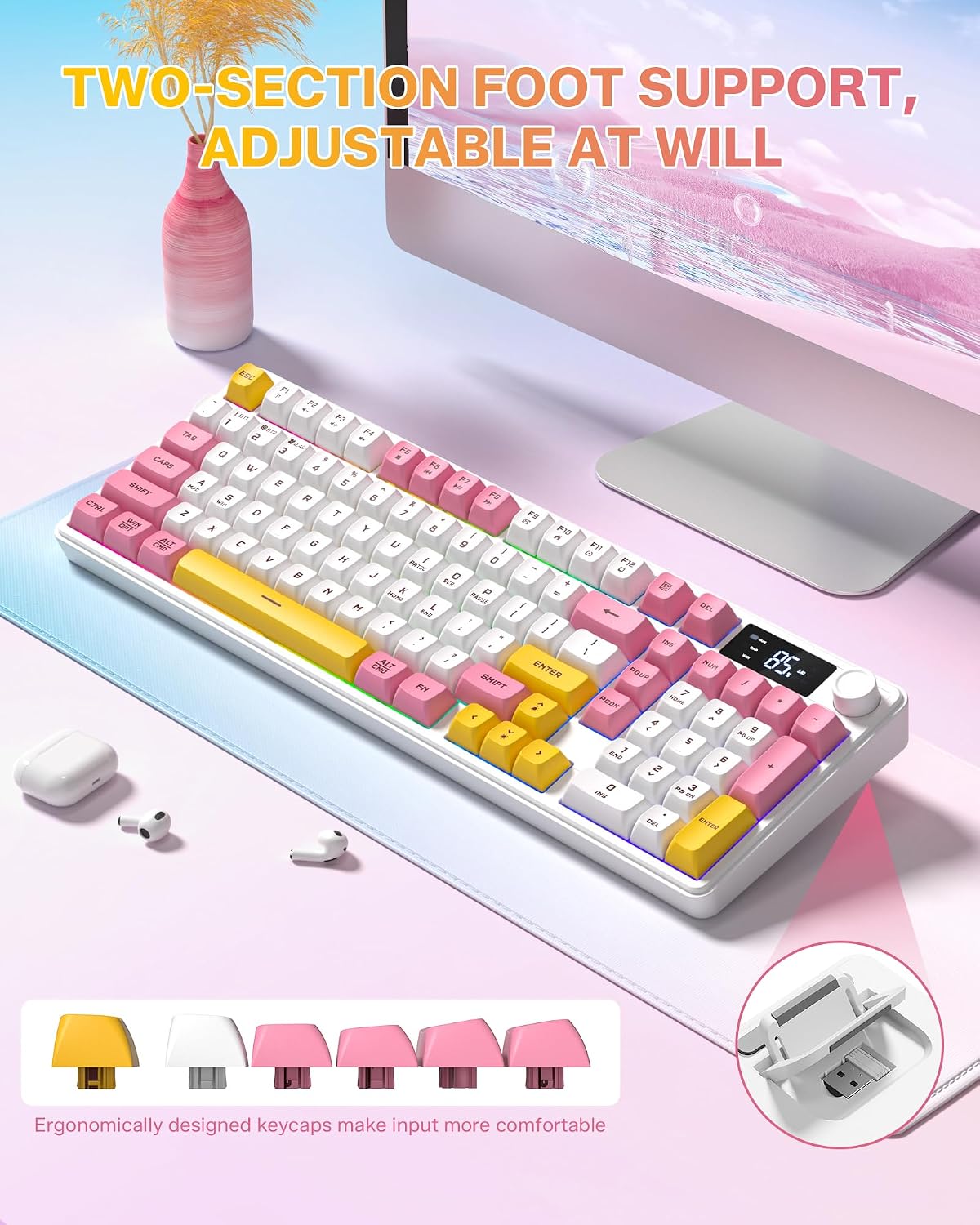 Keymatic Teclado para juegos Teclado cremoso inalámbrico con perill...