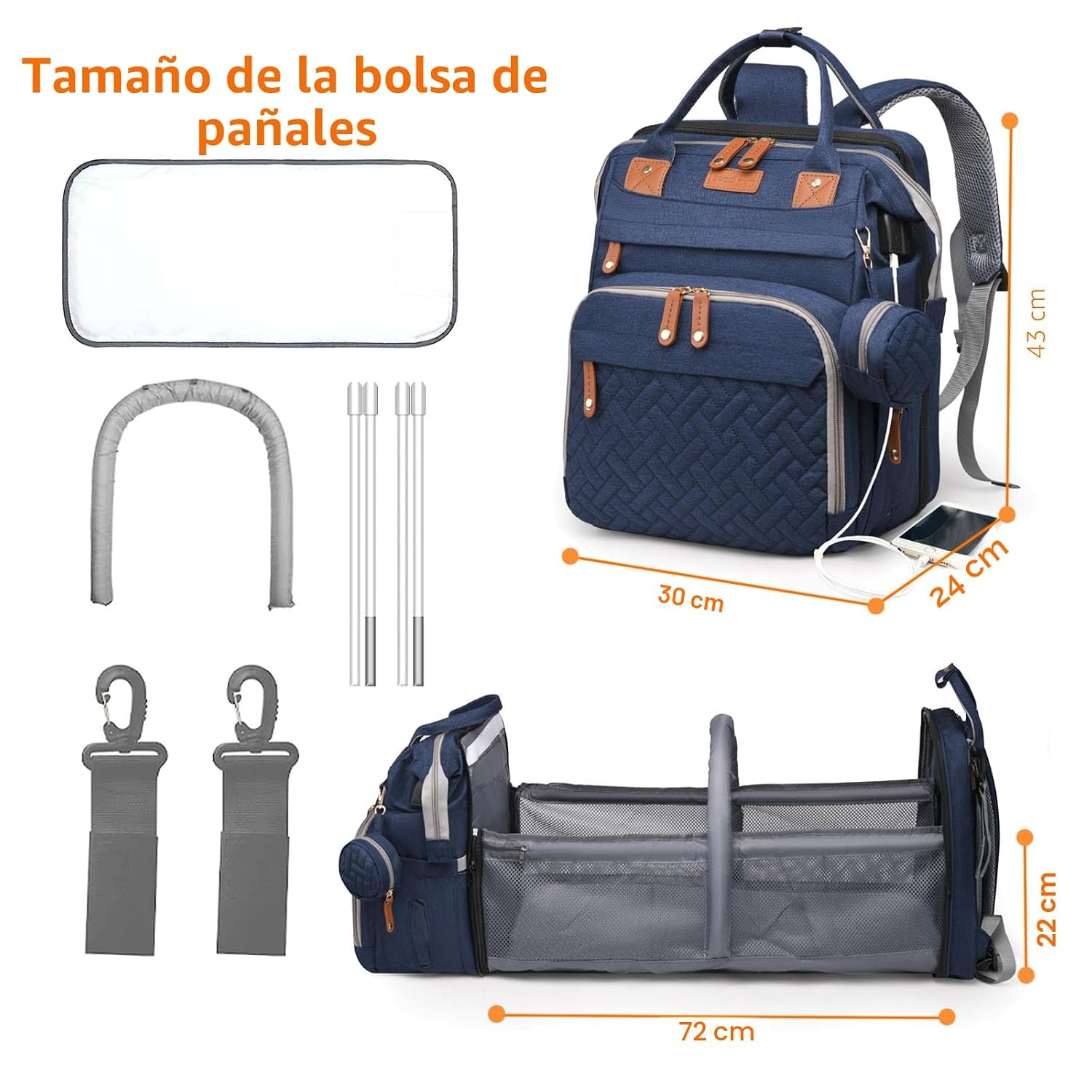 Astro alan - Bolsa de pañales para bebé con cambiador, mochila impe...