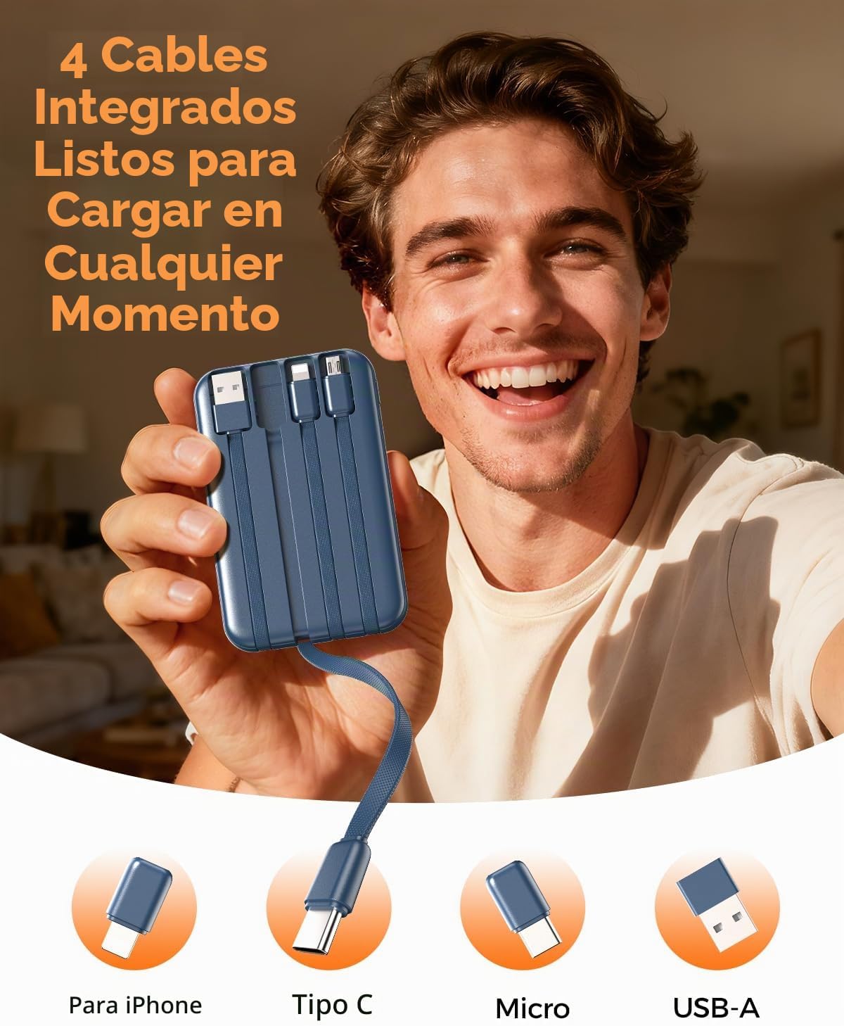 Zmmyuluo Cargador portátil 10000mAh con 4 cables incorporados 40% m...