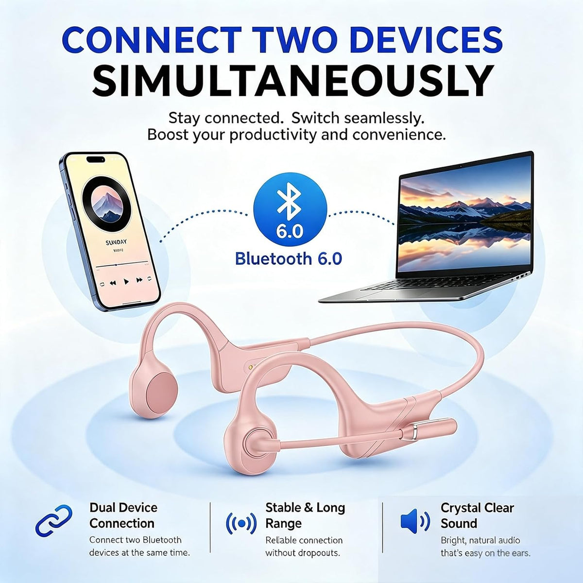 Auriculares abiertos para camionero de conducción ósea con micrófon...