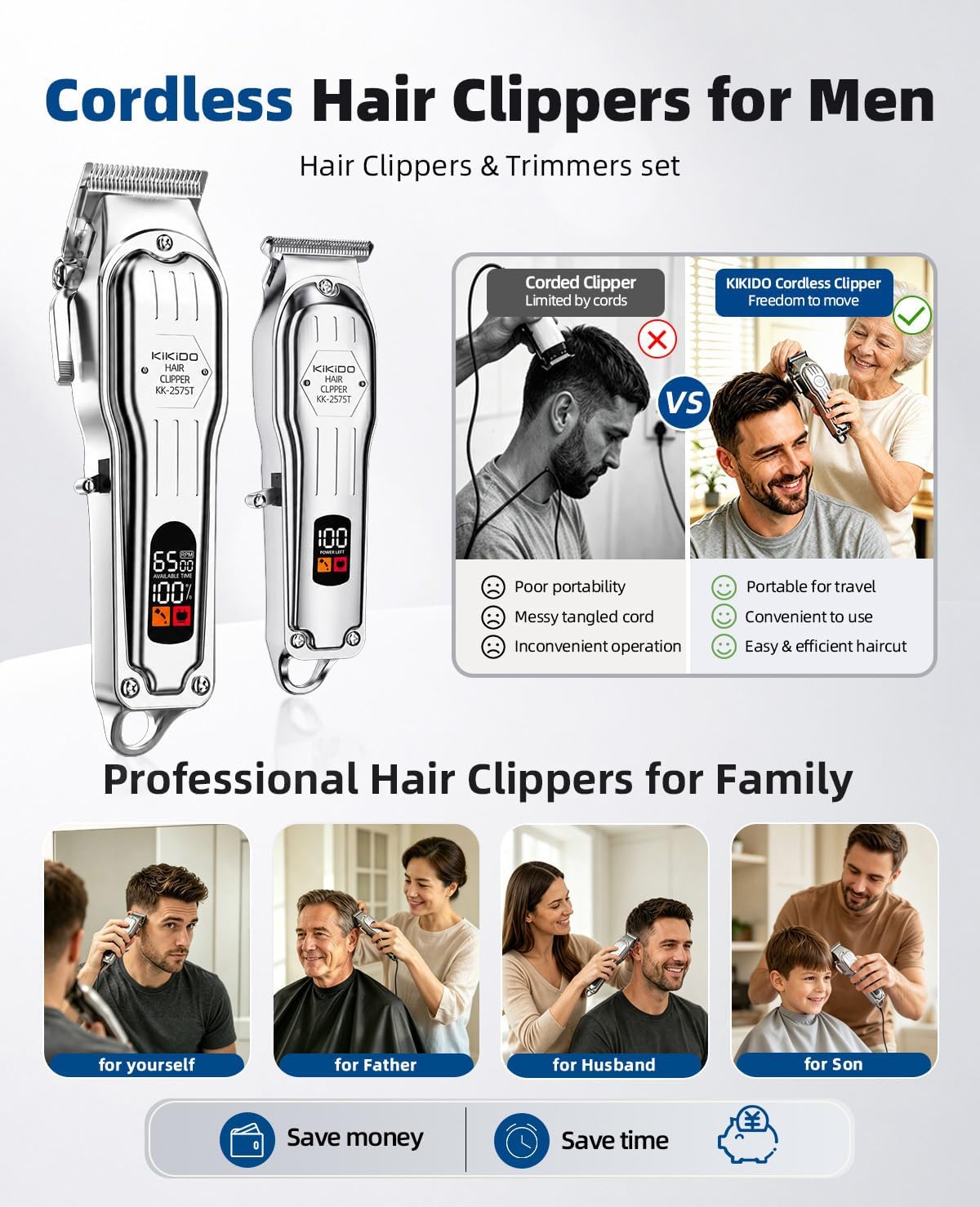 KIKIDO - Cortadora de pelo inalámbrica para hombre, kit profesional...