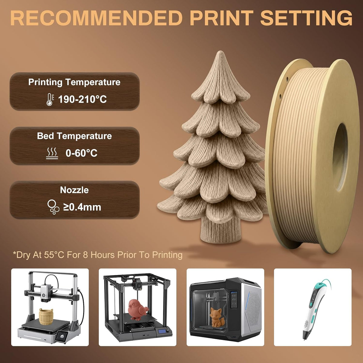 Paquete de filamentos para impresora 3D de madera PLA+ de grano de...