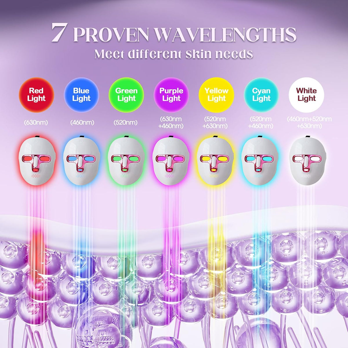 Terapia de luz roja para cara, máscara facial LED de 7 colores, rec...