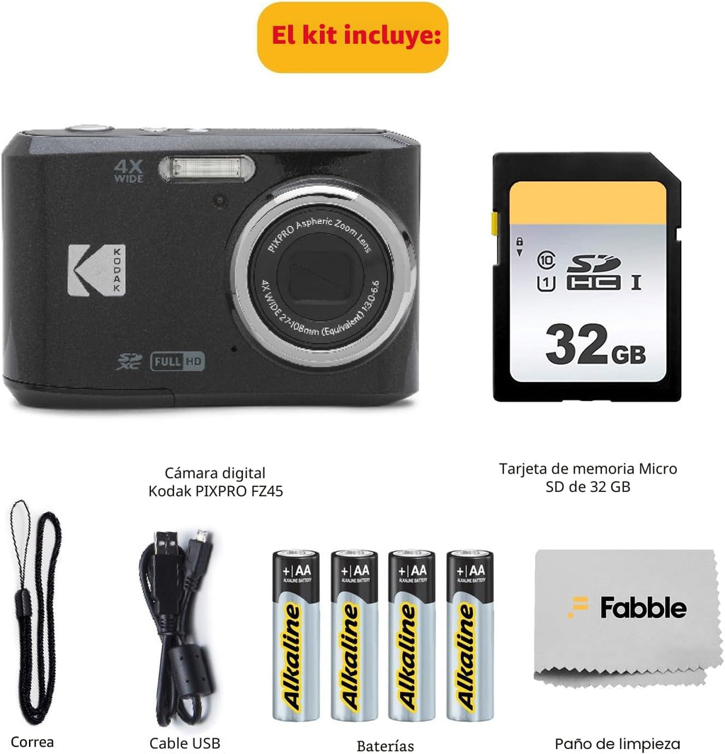 KODAK PIXPRO FZ45 - Cámara digital de 16 MP con zoom óptico 4X de 1...