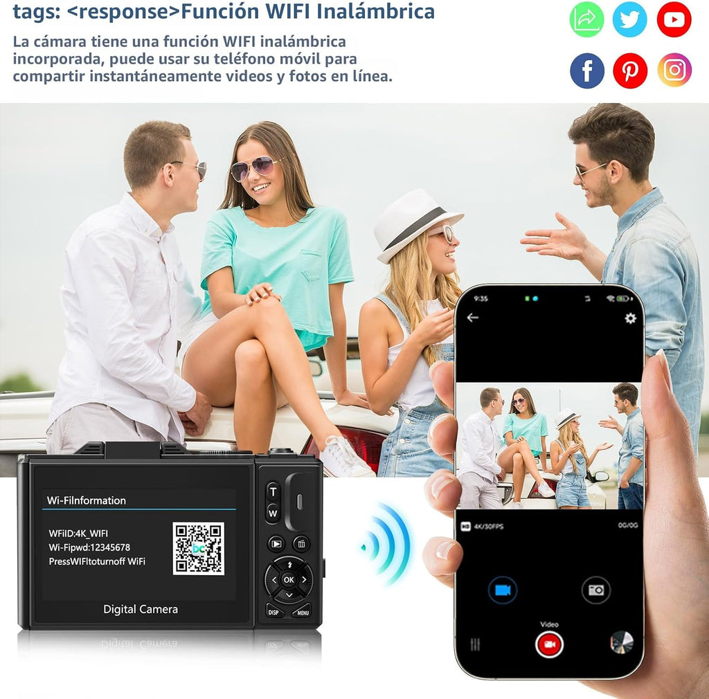 Cámara digital para fotografía, cámara de vlogging 4K para YouTube...