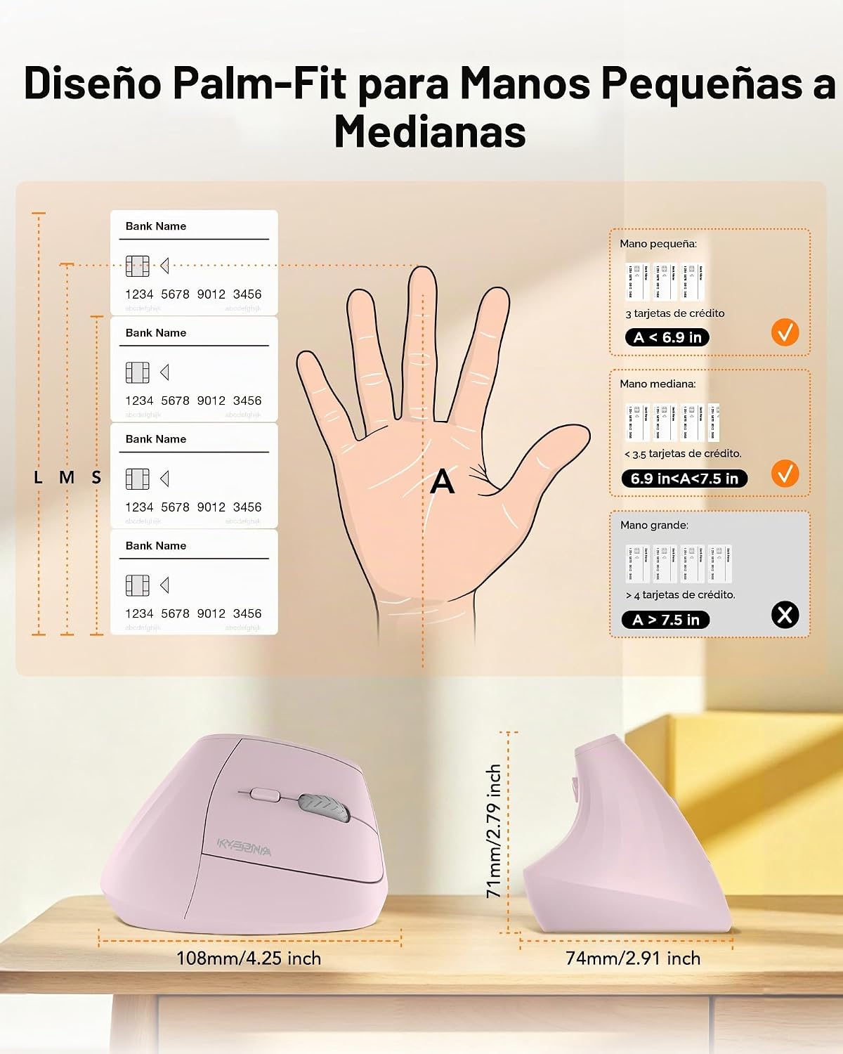 KYSONA Ratón de torre inalámbrico ergonómico de 57°, mouse Ergo sil...