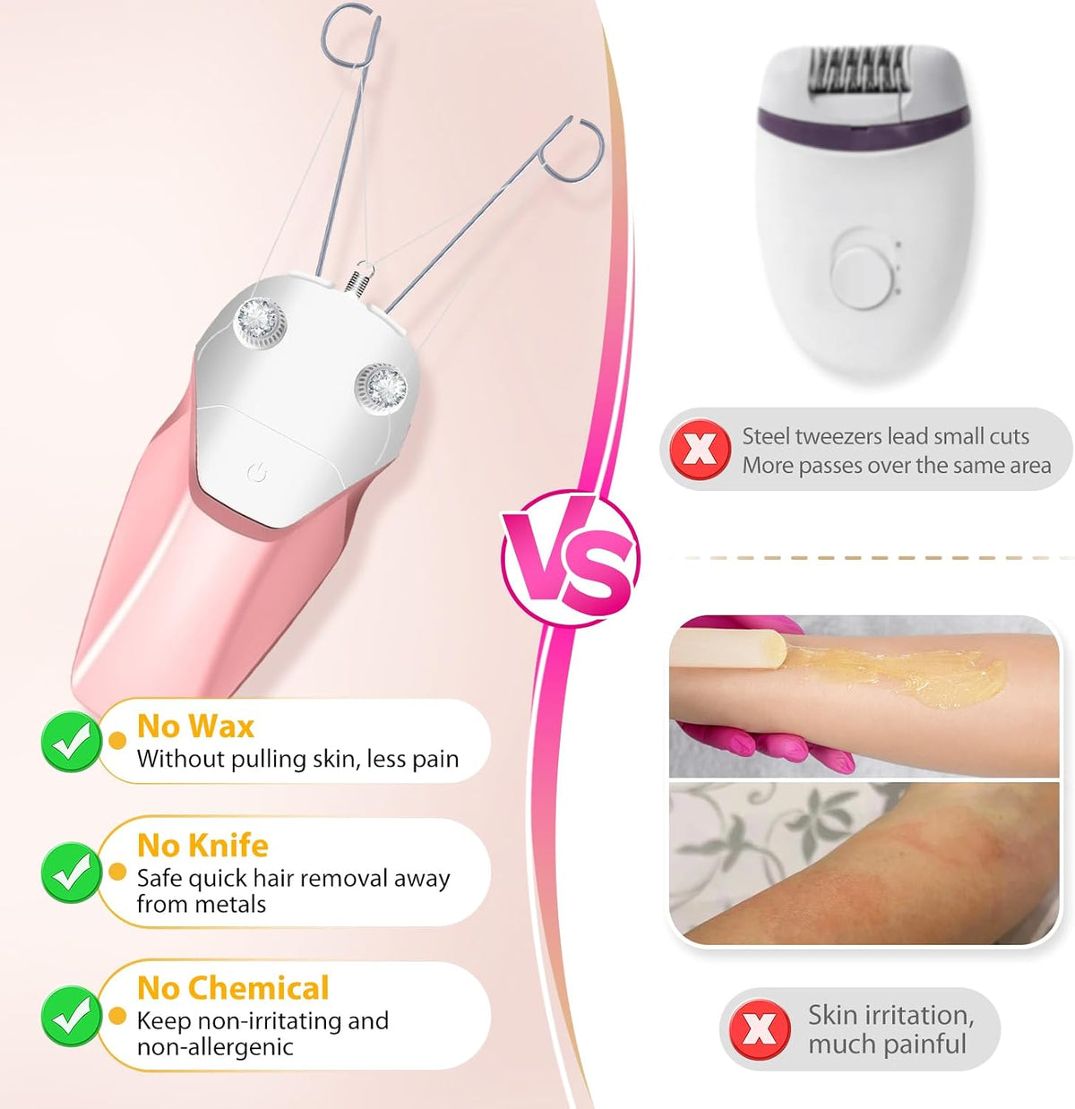 WAYCOM Depilación facial para mujeres, dispositivo de depilación el...