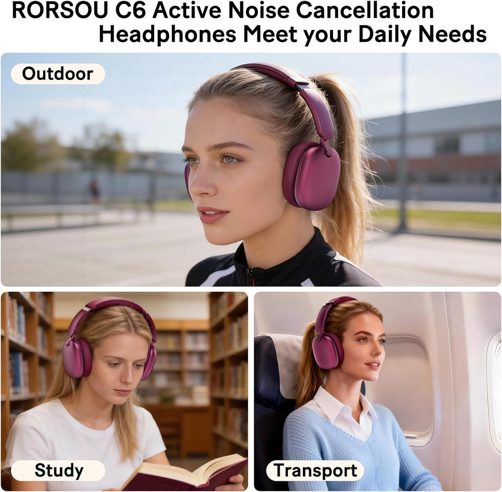 RORSOU C6 Auriculares con cancelación activa de ruido, inalámbricos...