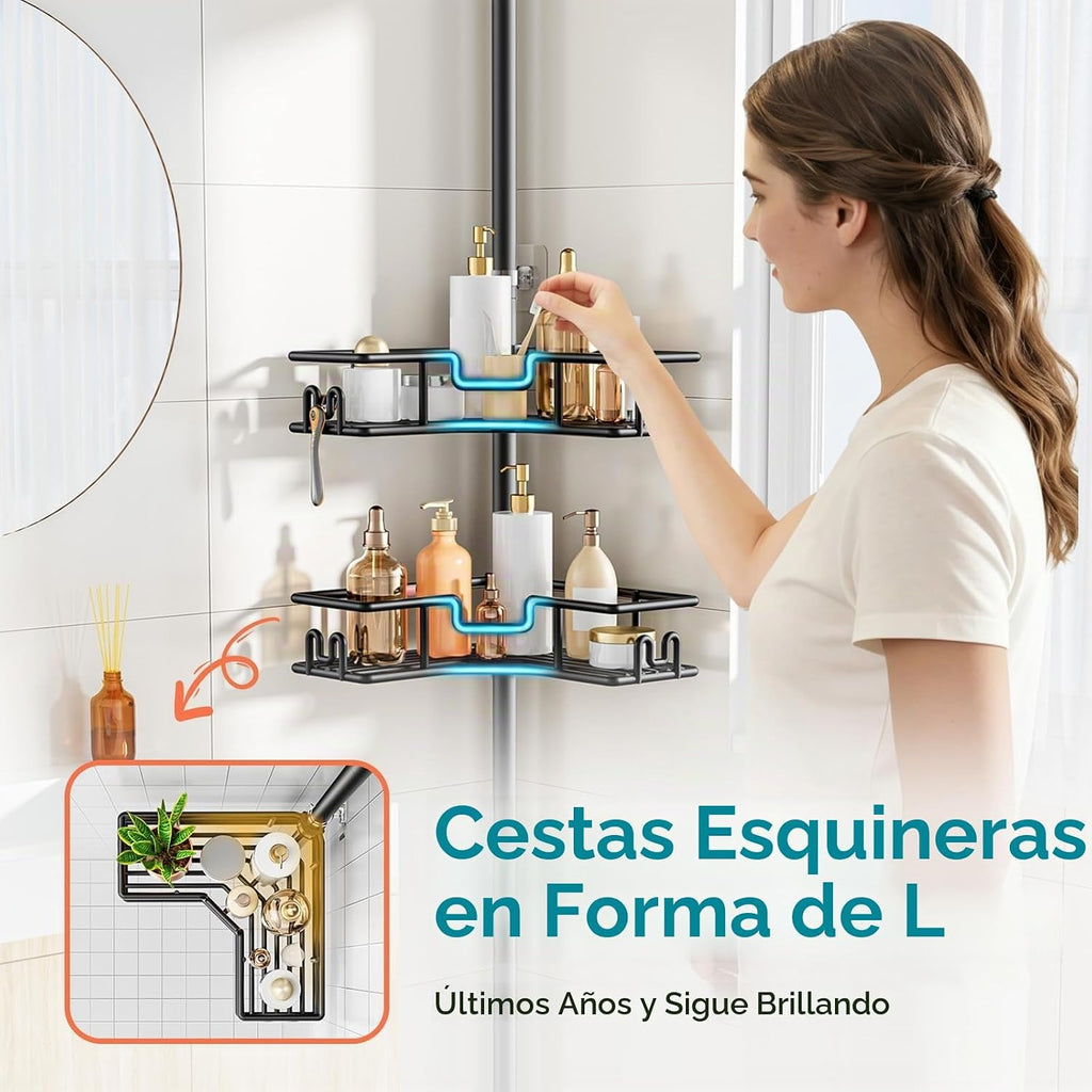 HAMITOR Poste de tensión para regadera: organizador de baño de esqu...