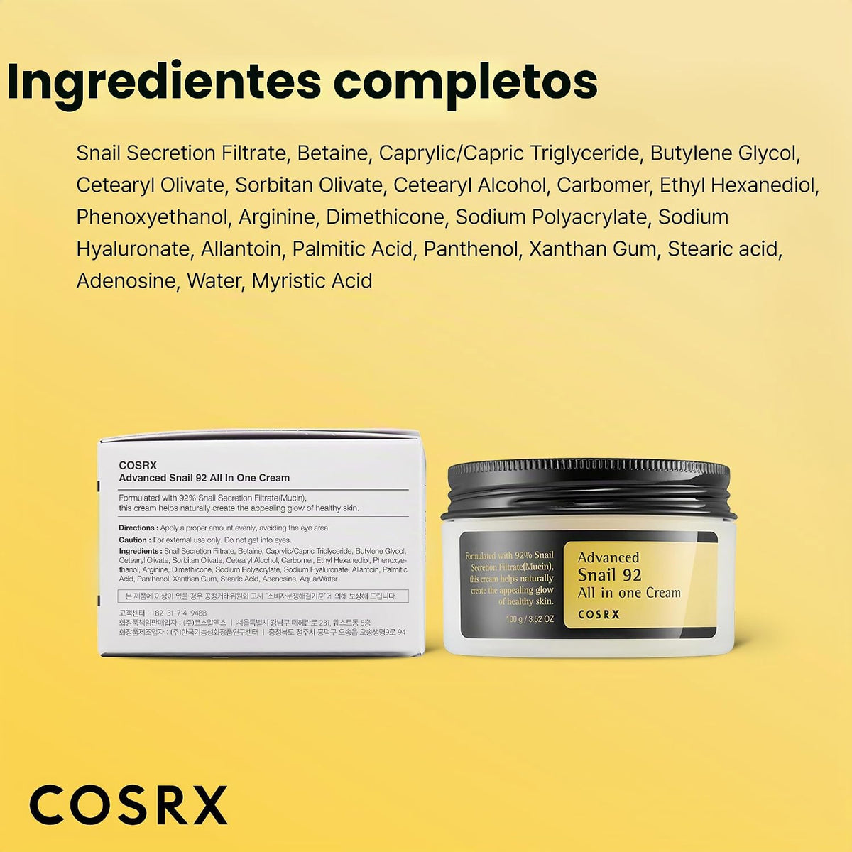 COSRX Snail Mucin 92% humectante facial para piel suave y brillante...