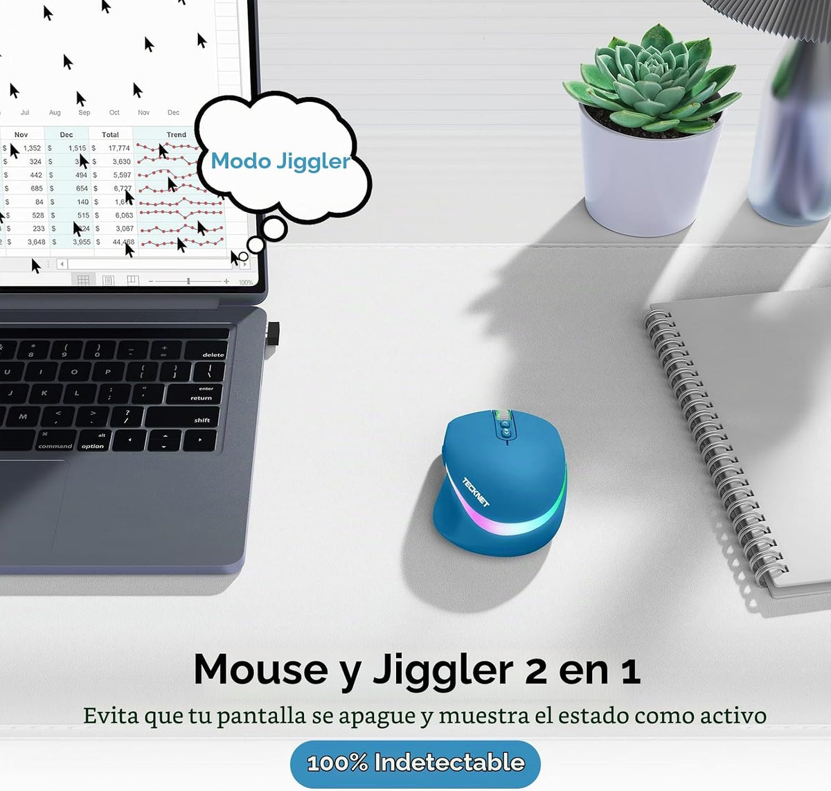 TECKNET Ratón inalámbrico Jiggler, mouse recargable con motor de mo...