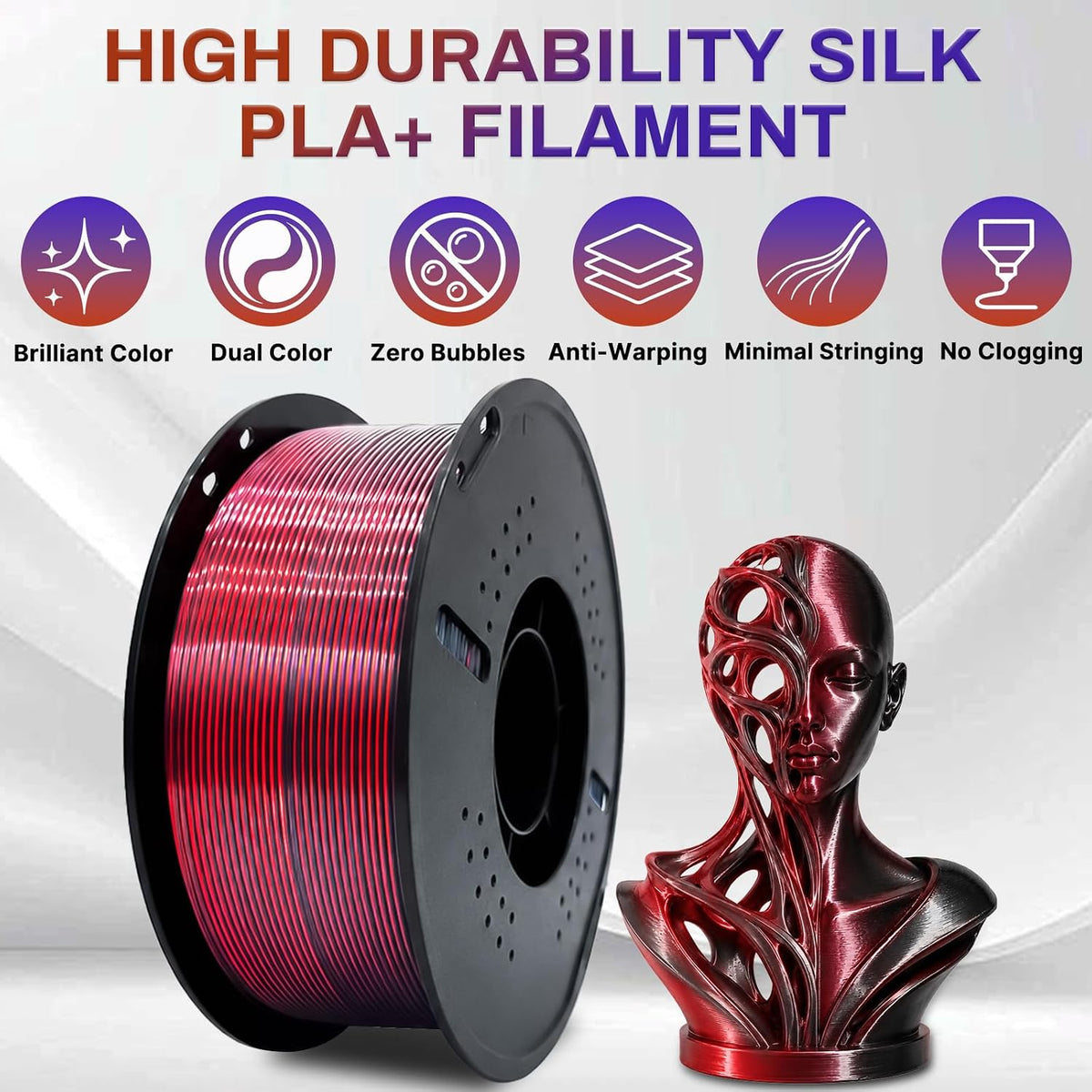 Colourbing Filamento de impresora 3D PLA+ de seda presecada de dobl...