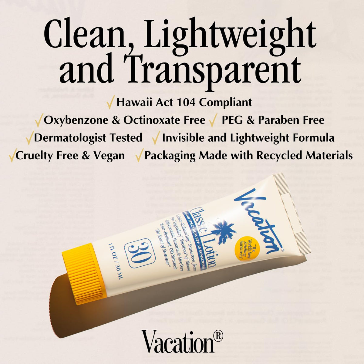 Vacation Mini Classic SPF 30 loción de protección solar, 1 onza líq...