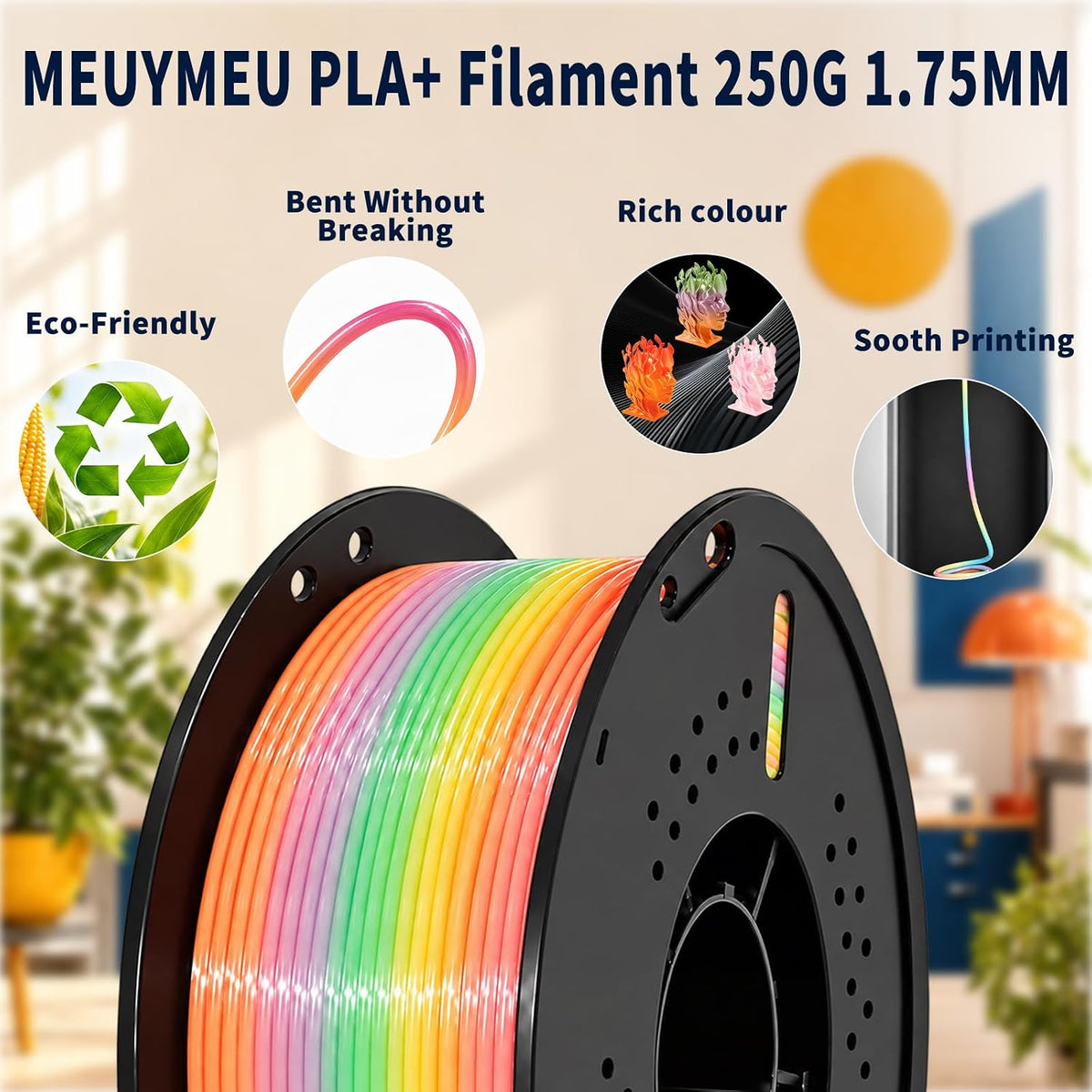 Macaron Silk Rainbow PLA+, 0.07 in, filamento de impresora 3D de ta...