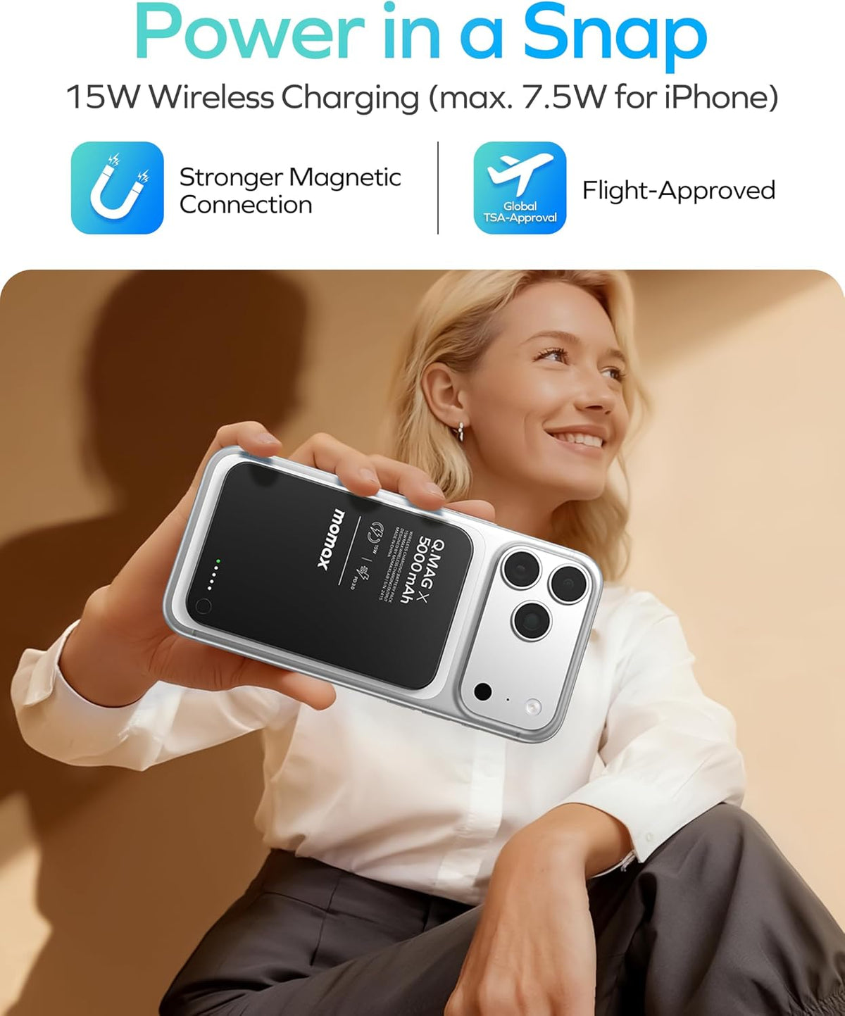 MOMAX Banco de energía magnético de 5000 mAh, ultra delgado de 0.3...