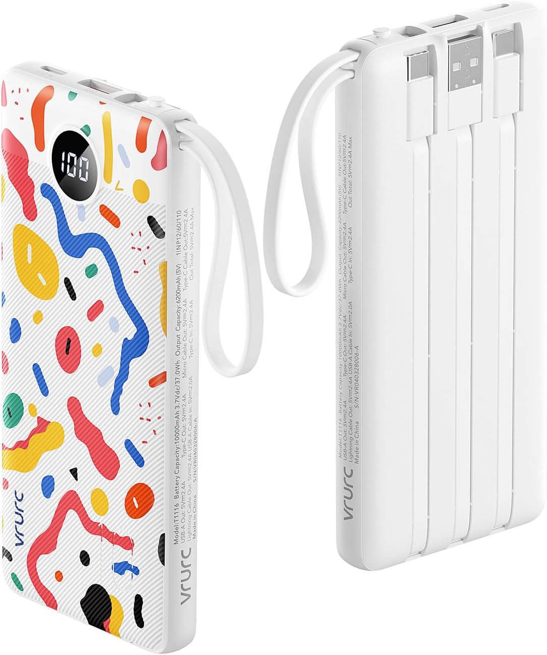 Cargador portátil VRURC, cables incorporados Power Bank 10000mAh |...