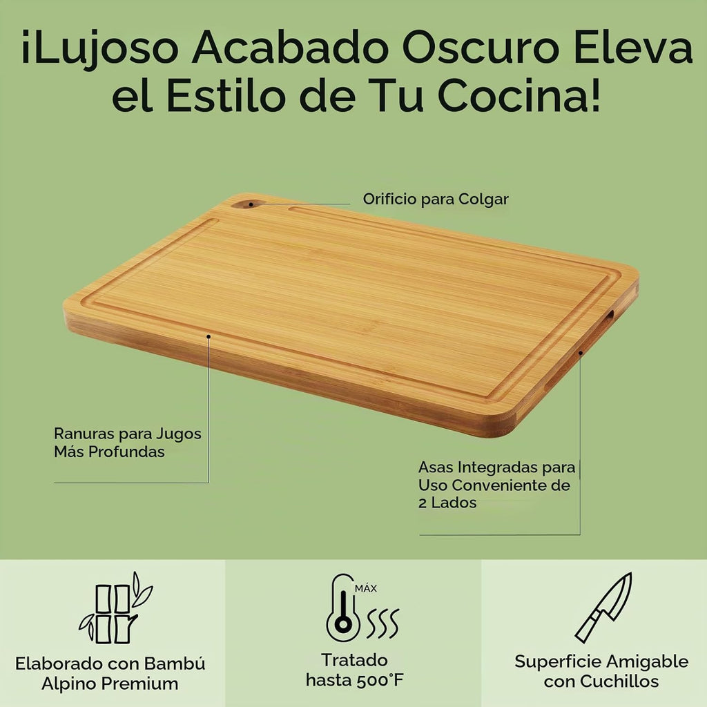 Keechee Tabla de cortar 2 piezas de bambú natural con canales de ju...