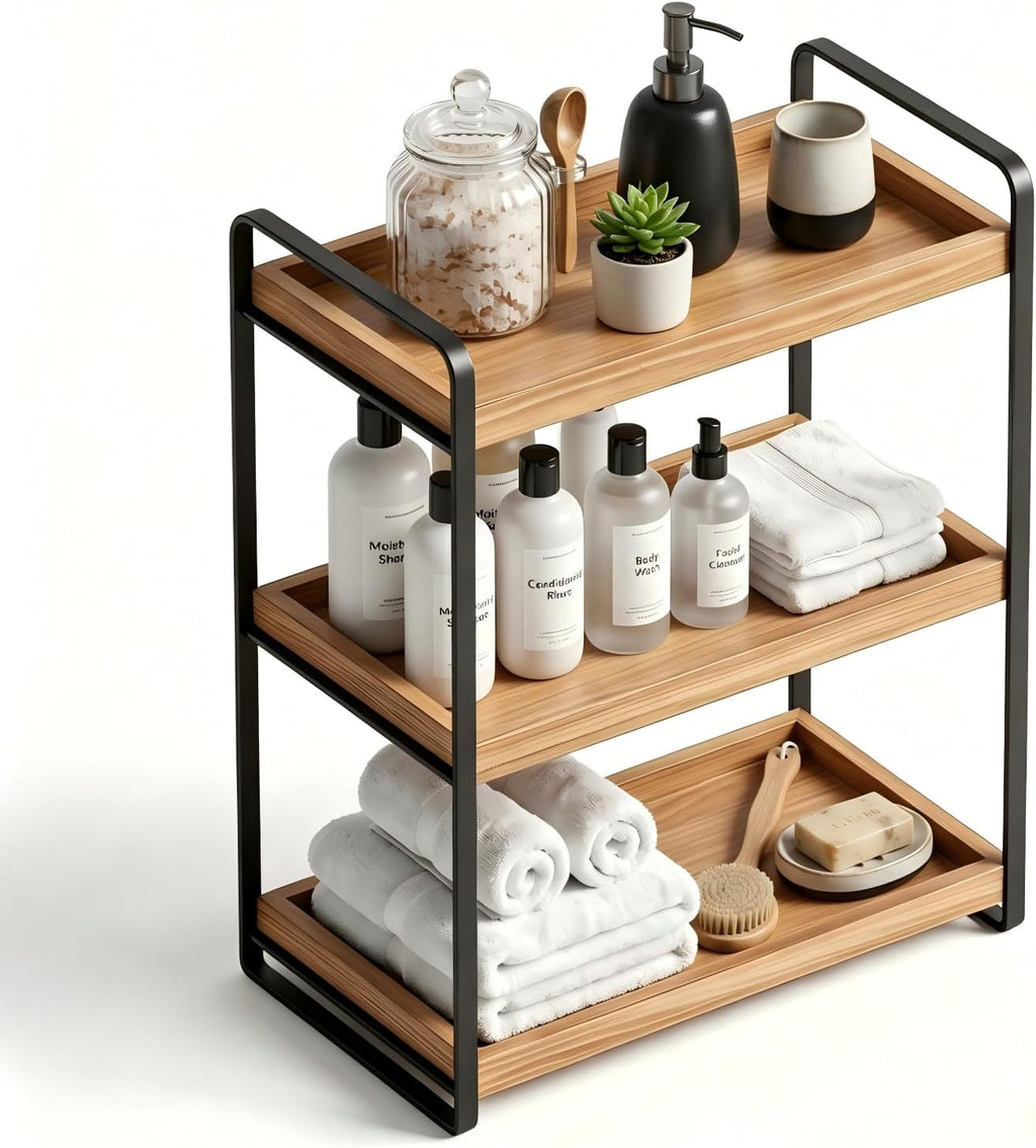 LEMIKKLE Organizador de mostrador de baño con cesta, organizadores...