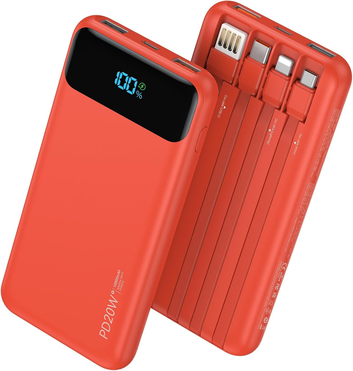 Nusyddy Cargador portátil 10000mAh con 4 cables incorporados y 6 sa...