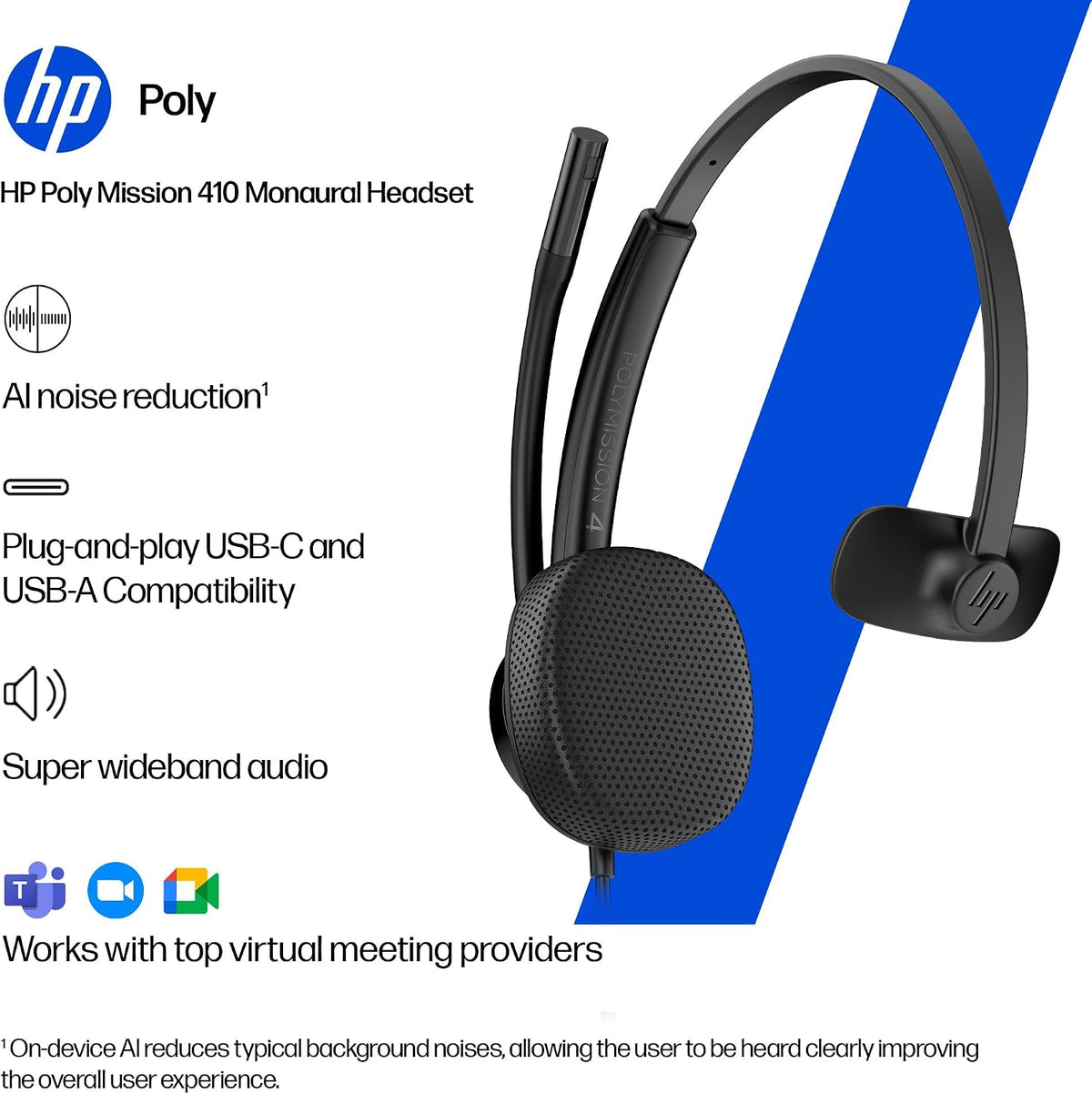 POLY HP Mission 410 Auriculares USB con cable con micrófono para PC...