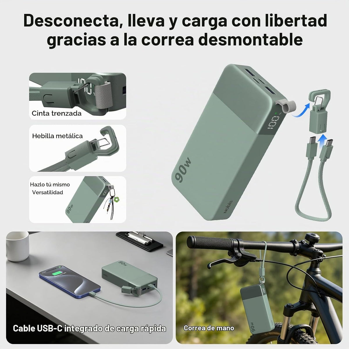 NOBIS Cargador portátil de 90 W, batería externa de 20000 mAh con c...