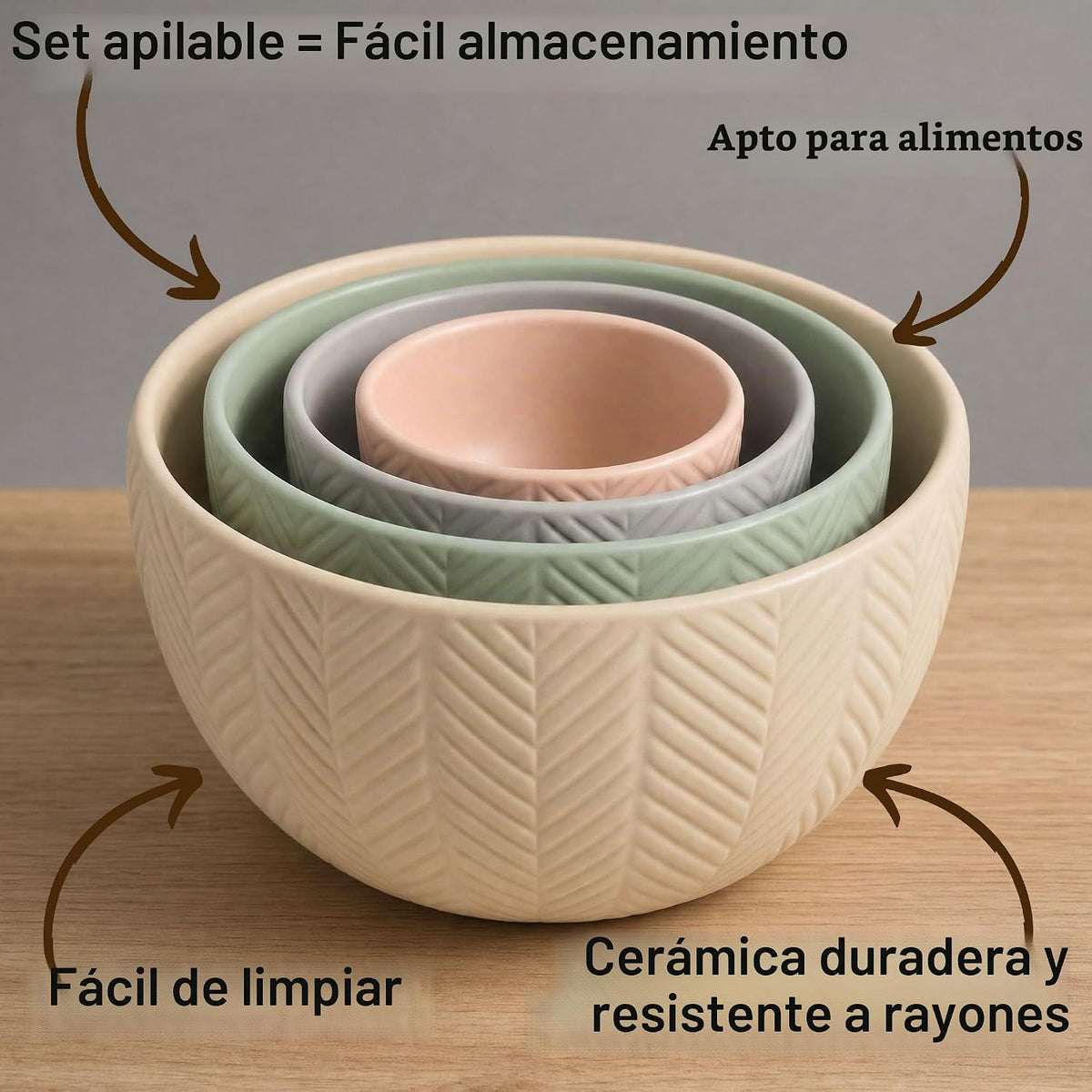 Juego de tazones de cerámica para mezclar de 4 piezas, tazones nido...
