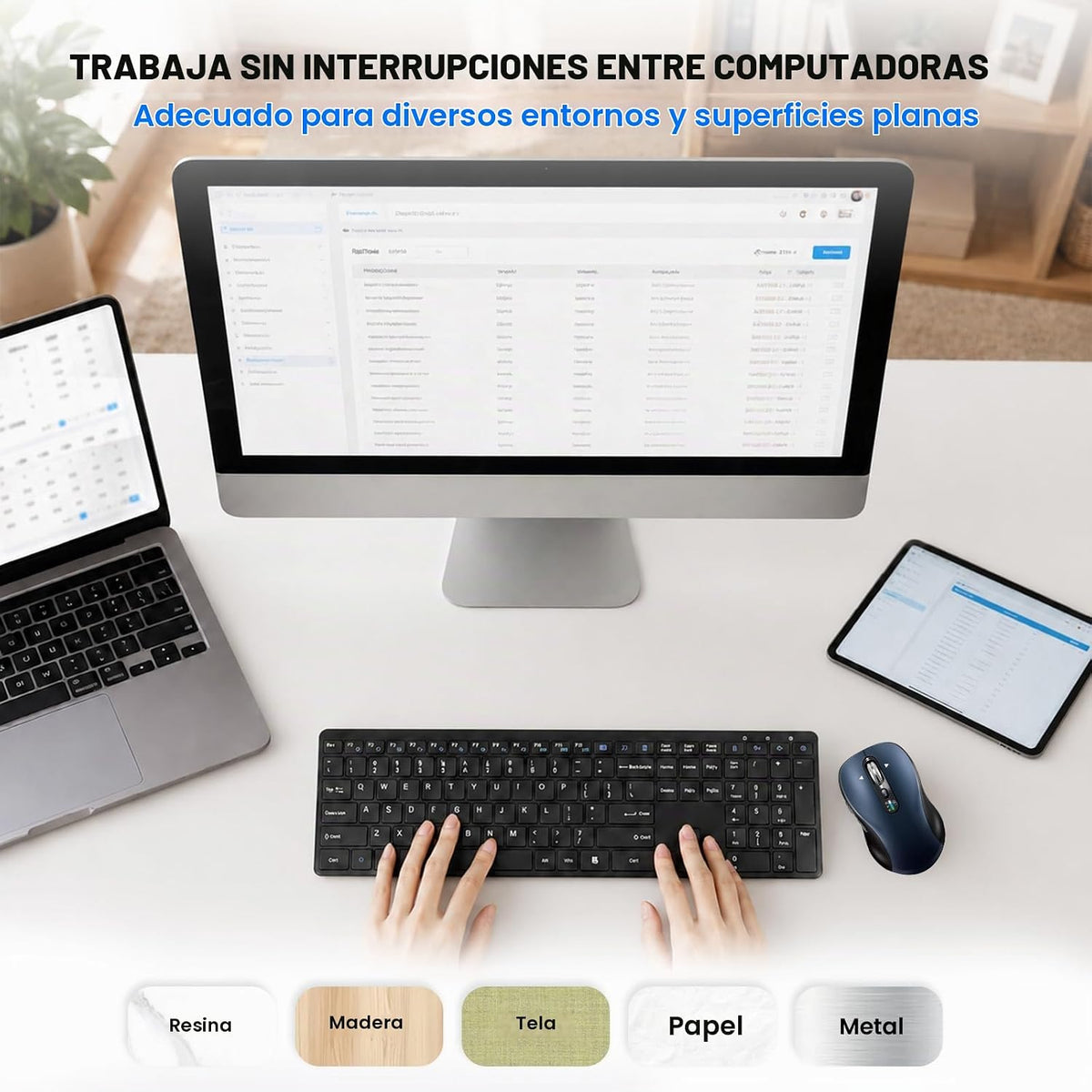 Ratón inalámbrico Bluetooth para portátil, USB+BT×2, carga USB-C, r...