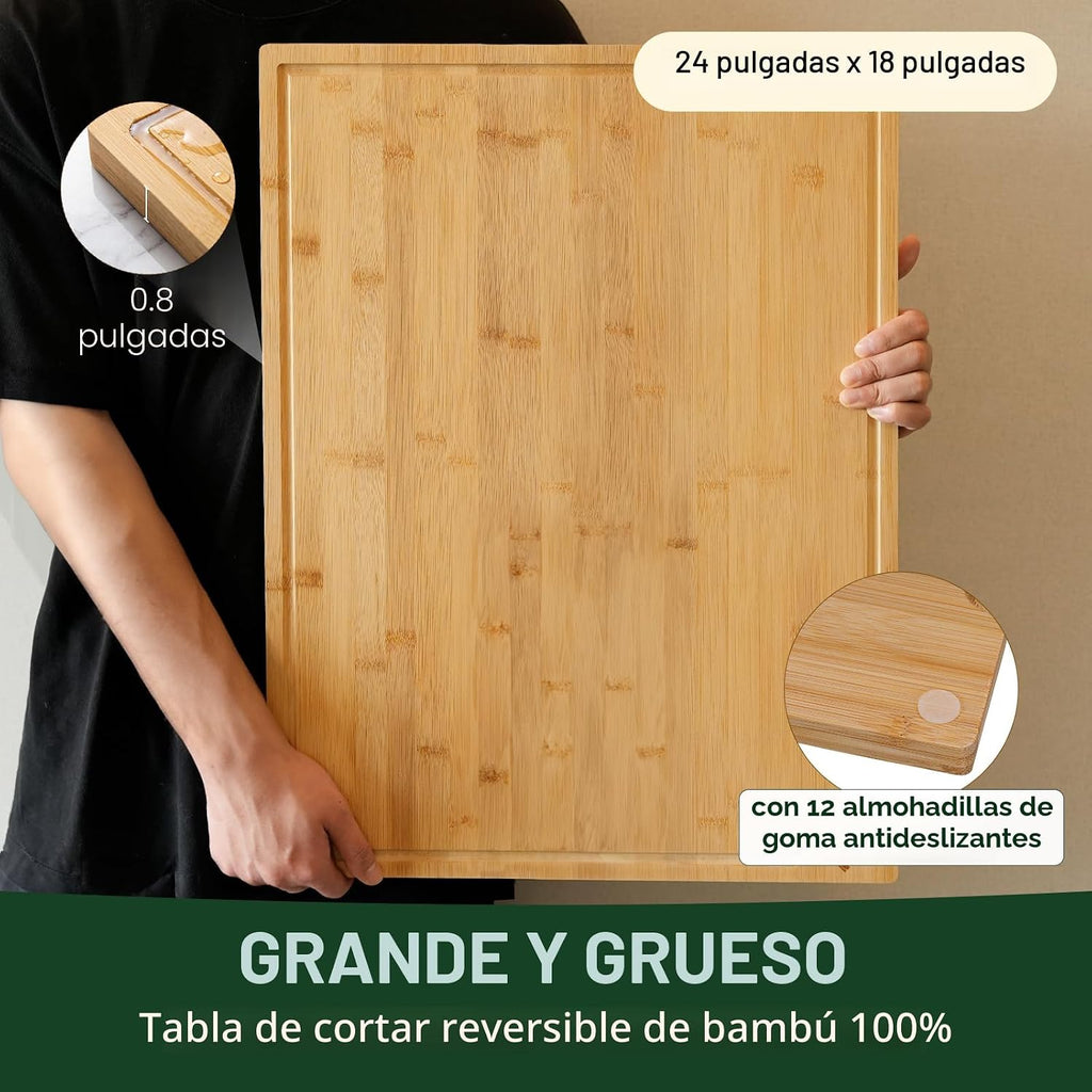 Tabla de cortar de bambú de 24 pulgadas para cocina, tabla de corta...
