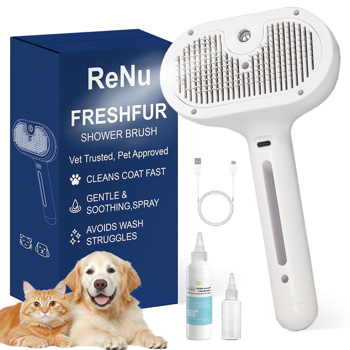 Cepillo de vapor para mascotas para gatos y perros, peine autolimpi...