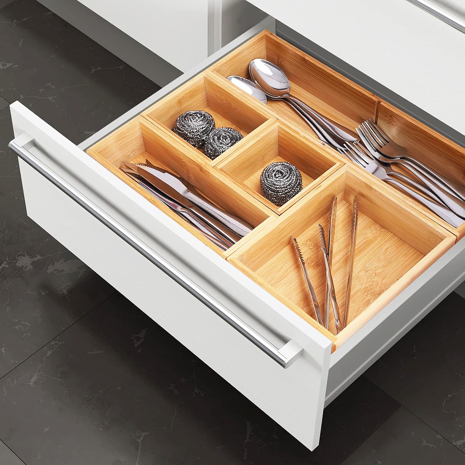 Fabsome Organizador de Cajones de Baño, Caja Contenedor de Bambú pa...
