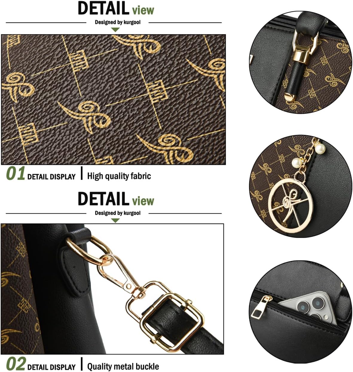 KURGOOL Bolsos y bolsos de mano para mujer, bolso de hombro con asa...