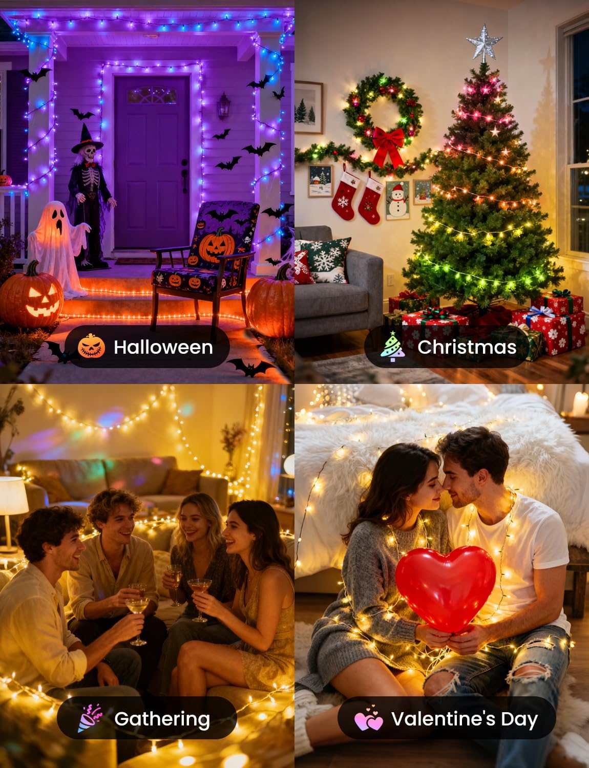 Luces de hadas inteligentes para árbol de Navidad de 65.6 pies, 200...