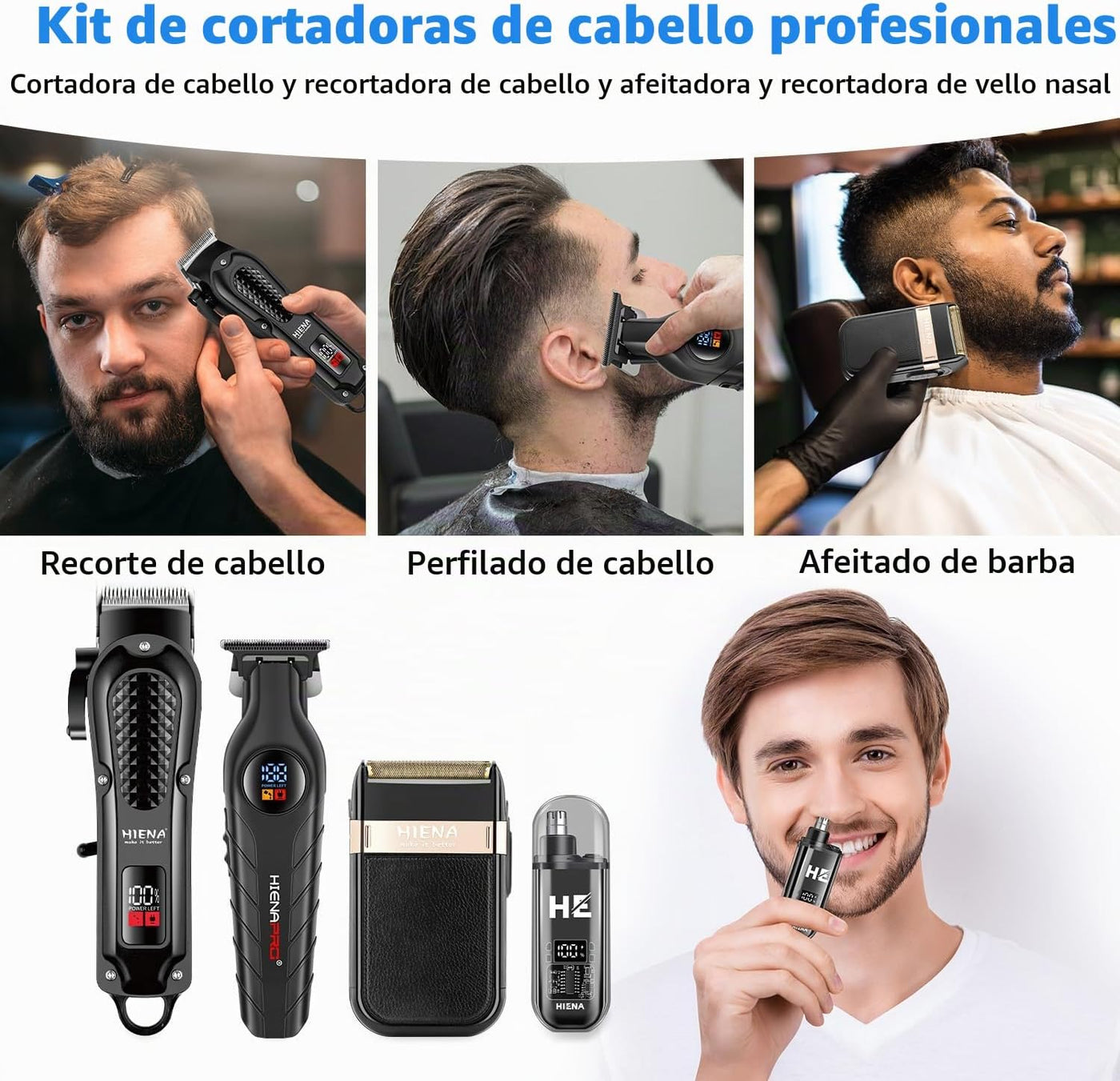 HIENA PRO - Cortadora de pelo inalámbrica para hombre, kit de peluq...