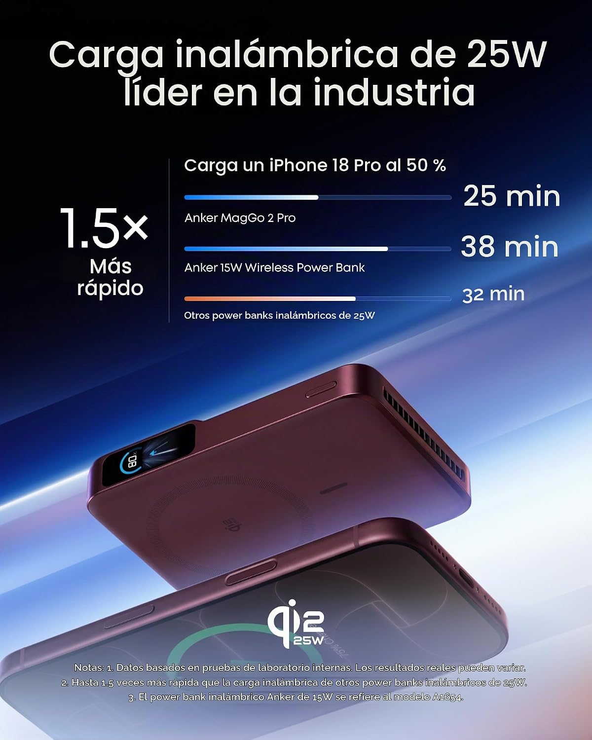 Anker MagGo 2 Pro Power Bank, cargador portátil Qi2.2 25W 10,000mAh...