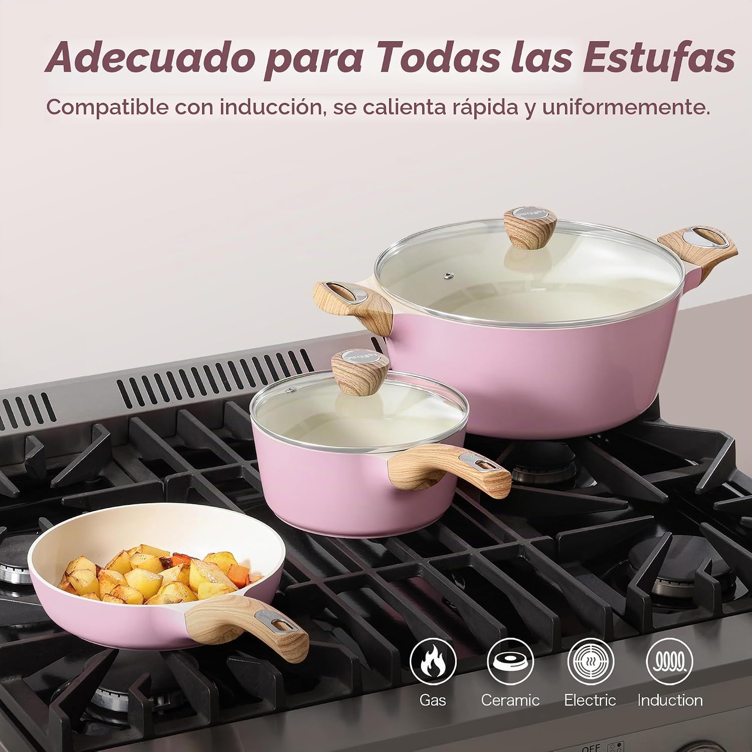 SENSARTE Juego de ollas y sartenes de cerámica antiadherentes, jueg...