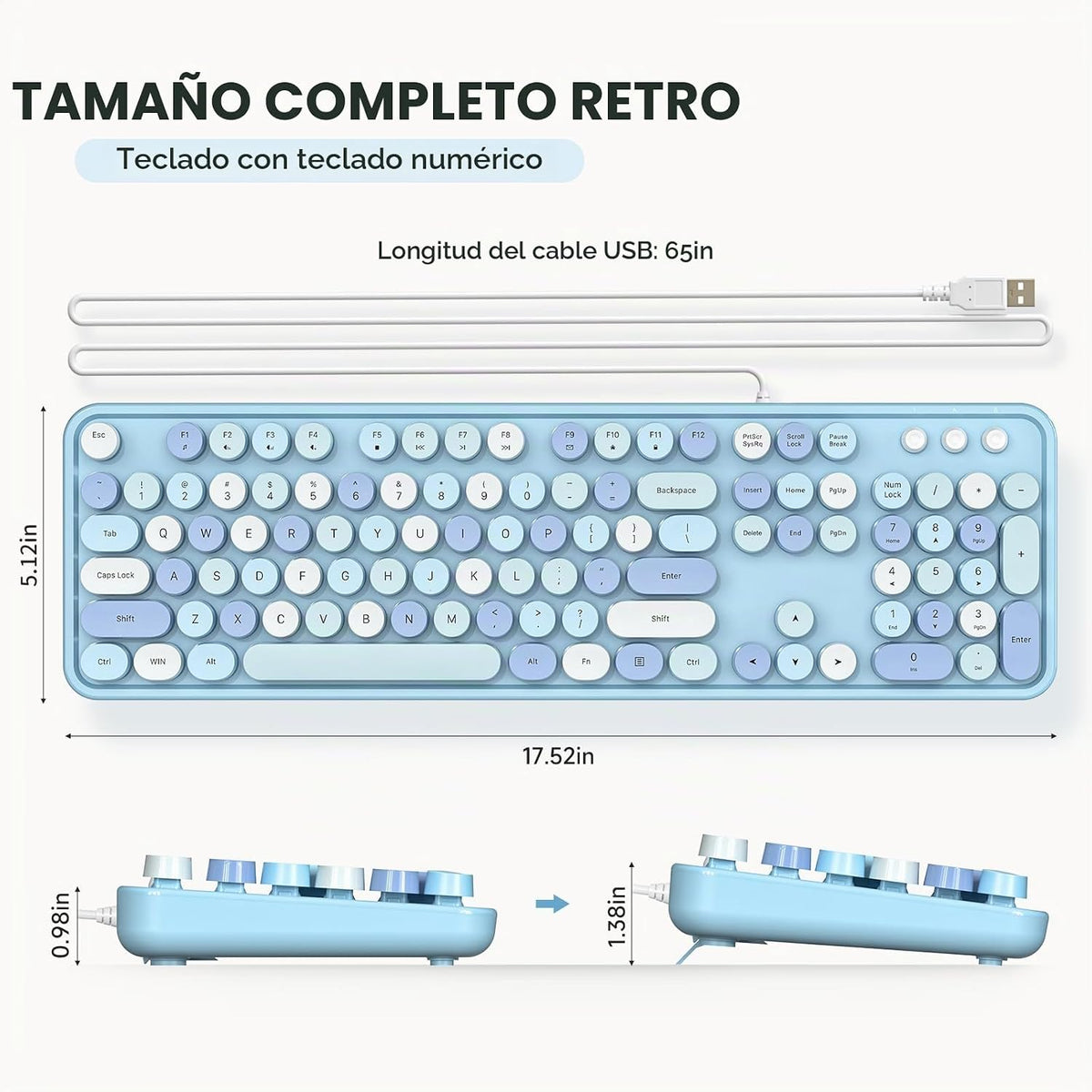 Dilter - Teclado con cable, teclado de tamaño completo tipo máquina...