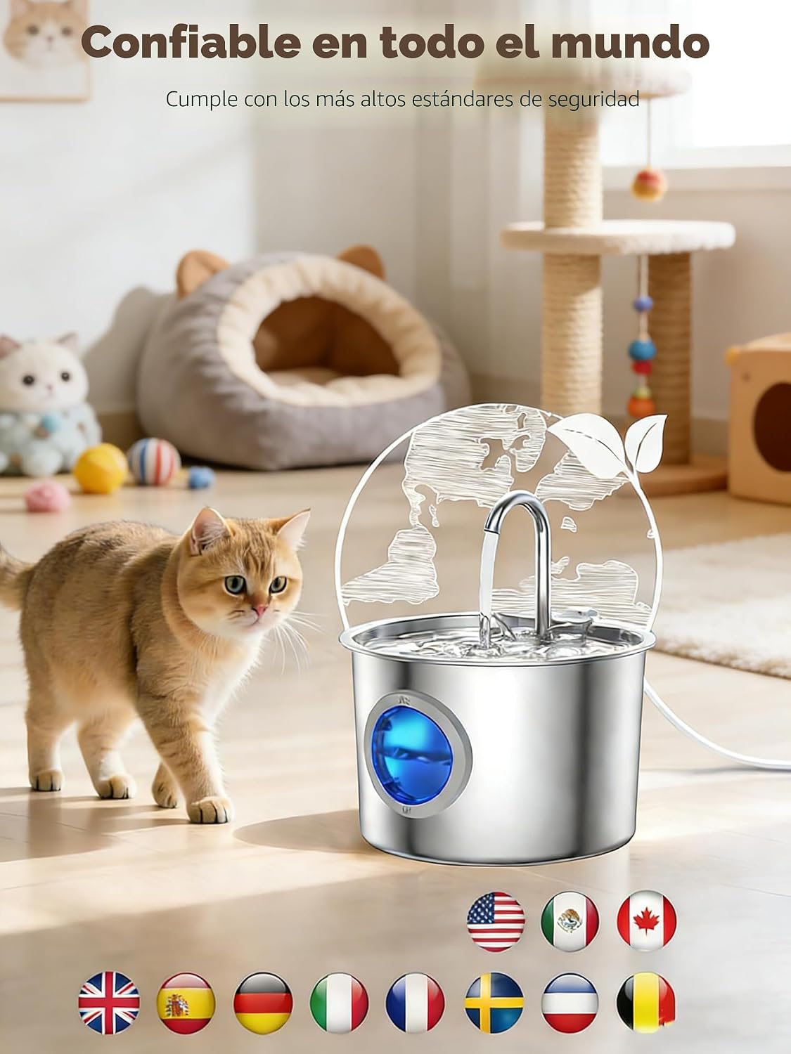 Fuente de agua para gatos de acero inoxidable 304 avanzado 2.2L\/74...